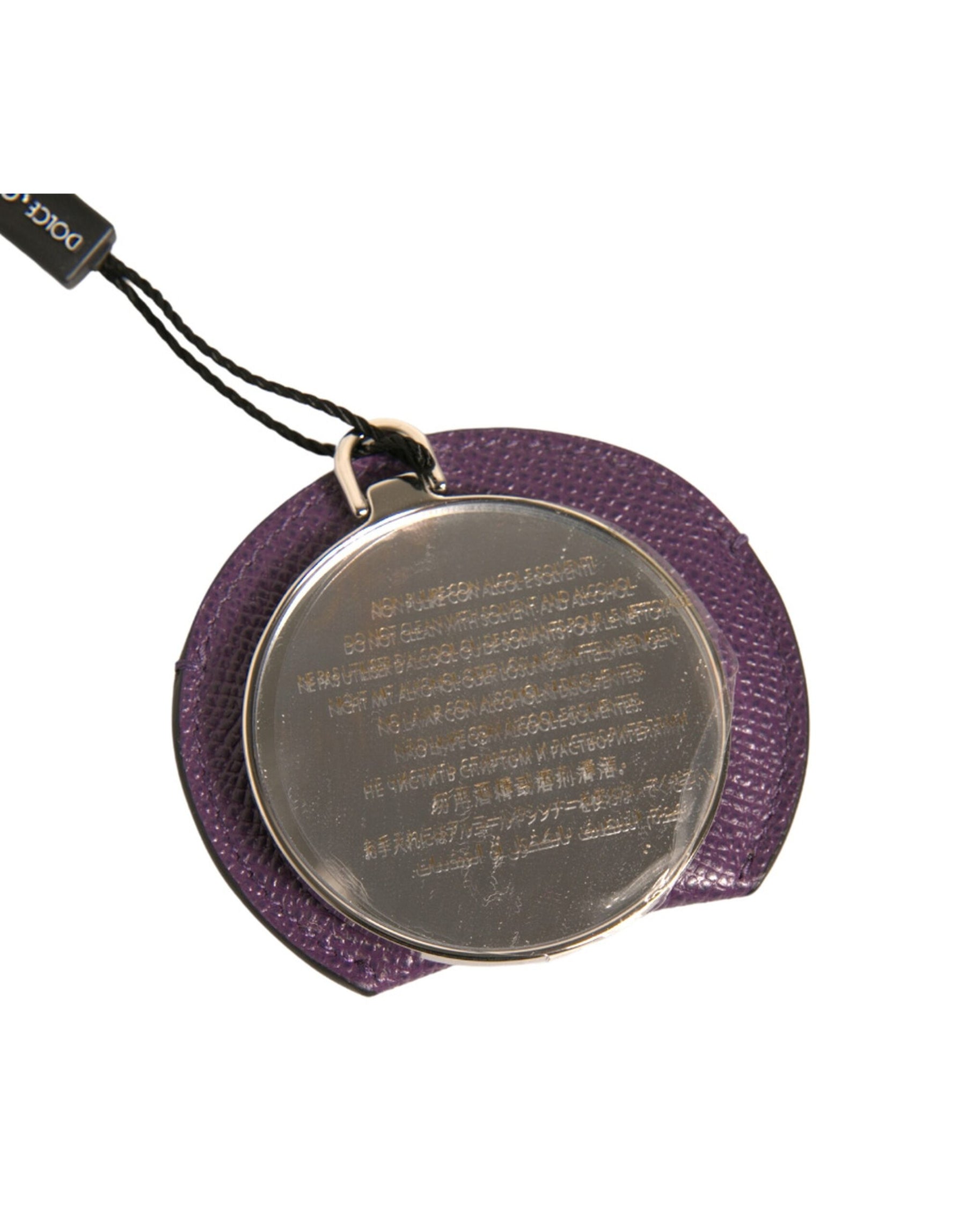 Dolce & Gabbana Purple Calfskin Leather Round Logo Hand Mirror Holder | Regal Royce