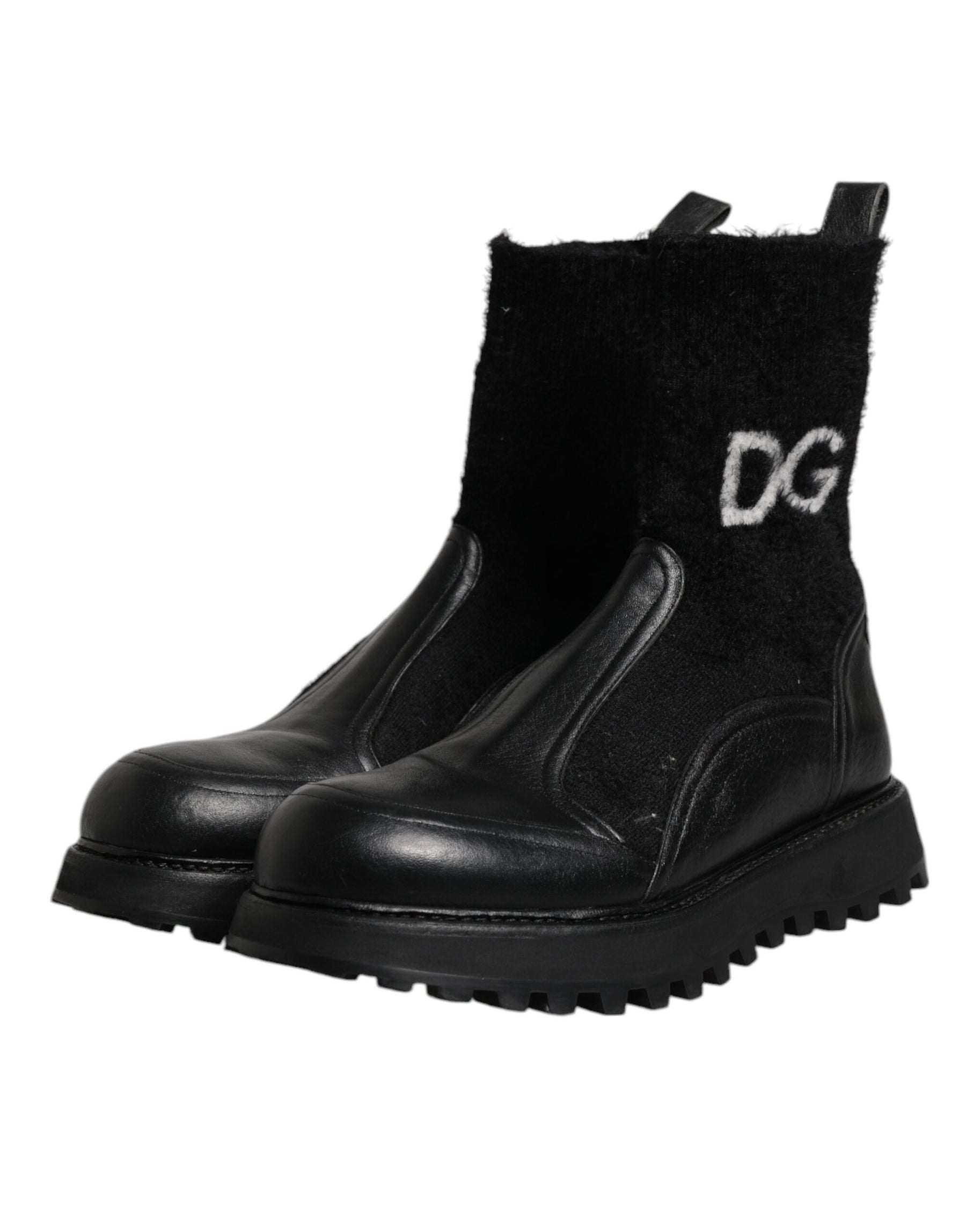 Dolce & Gabbana Black DG Logo Horse Sock Ankle Boots Shoes | Regal Royce