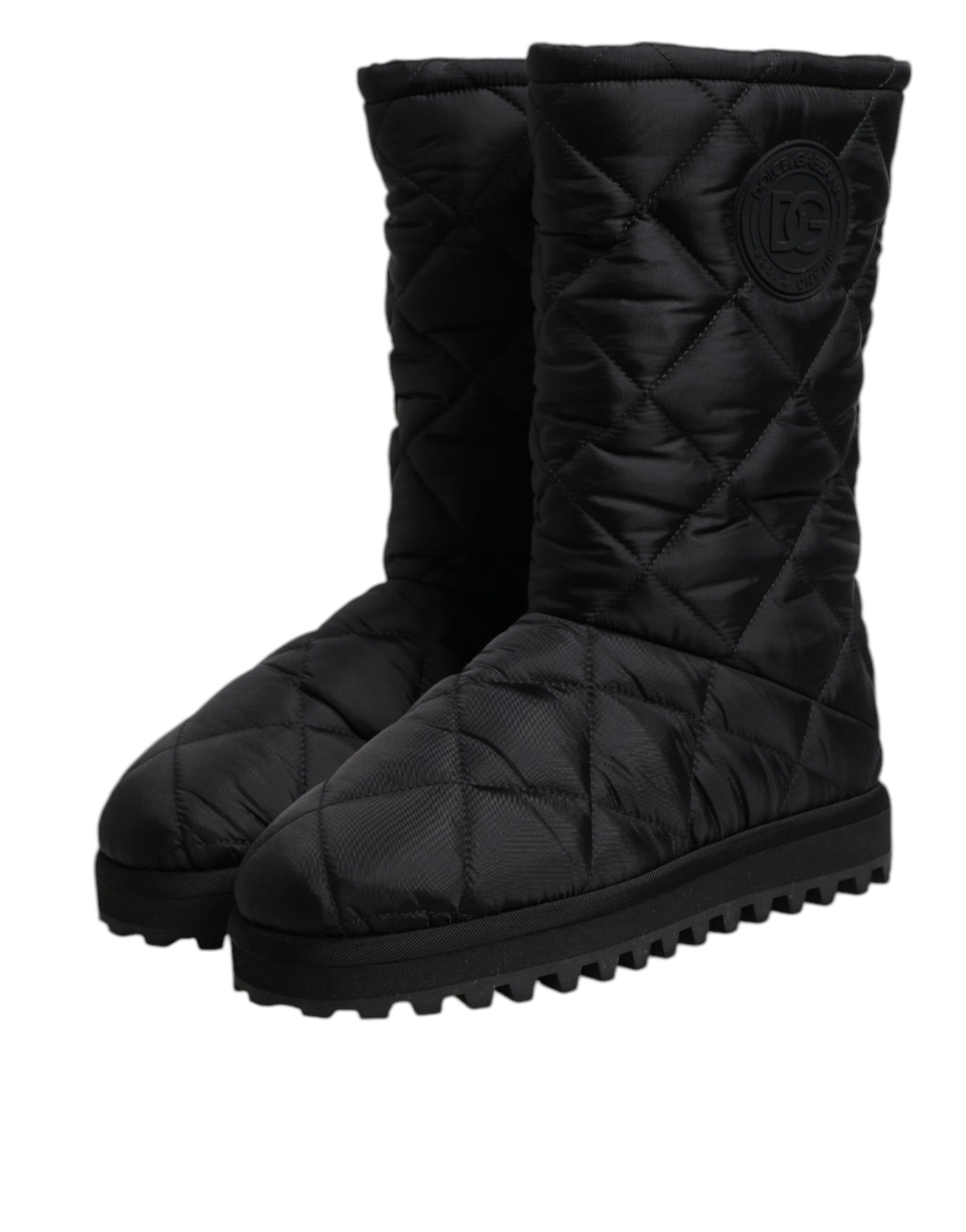 Dolce & Gabbana Black Polyester Padded Mid Calf Boots Winter Shoes | Regal Royce