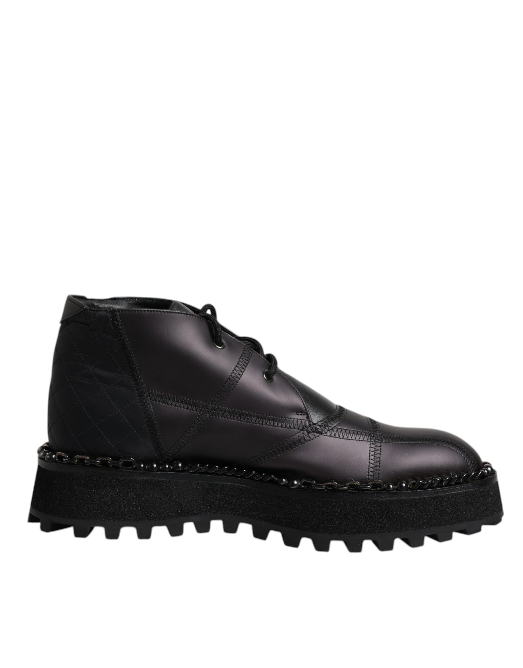 Dolce & Gabbana Black Leather Lace Up Ankle Boots Shoes | Regal Royce