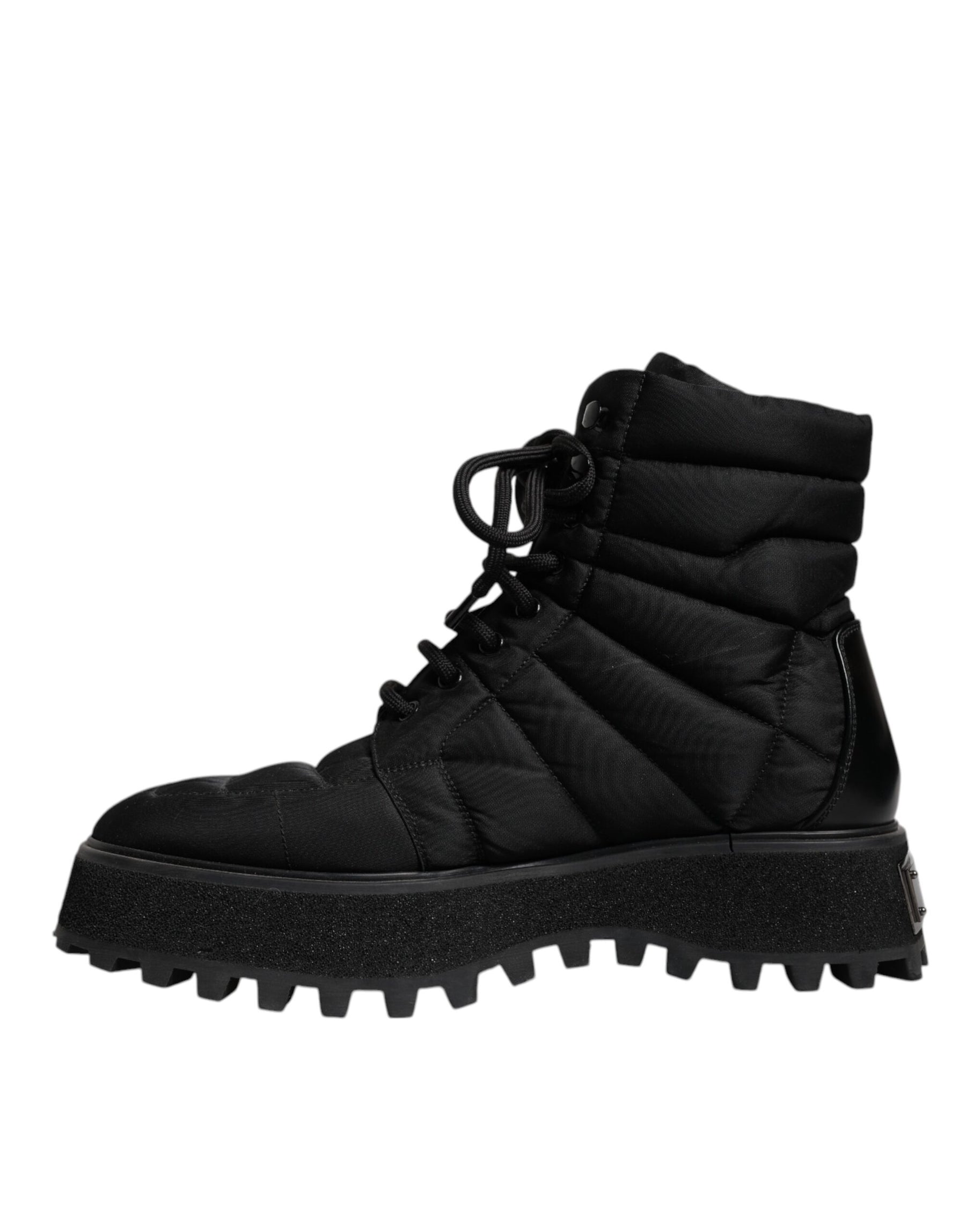 Dolce & Gabbana Black Padded Mid Calf Lace Up Boots Shoes | Regal Royce