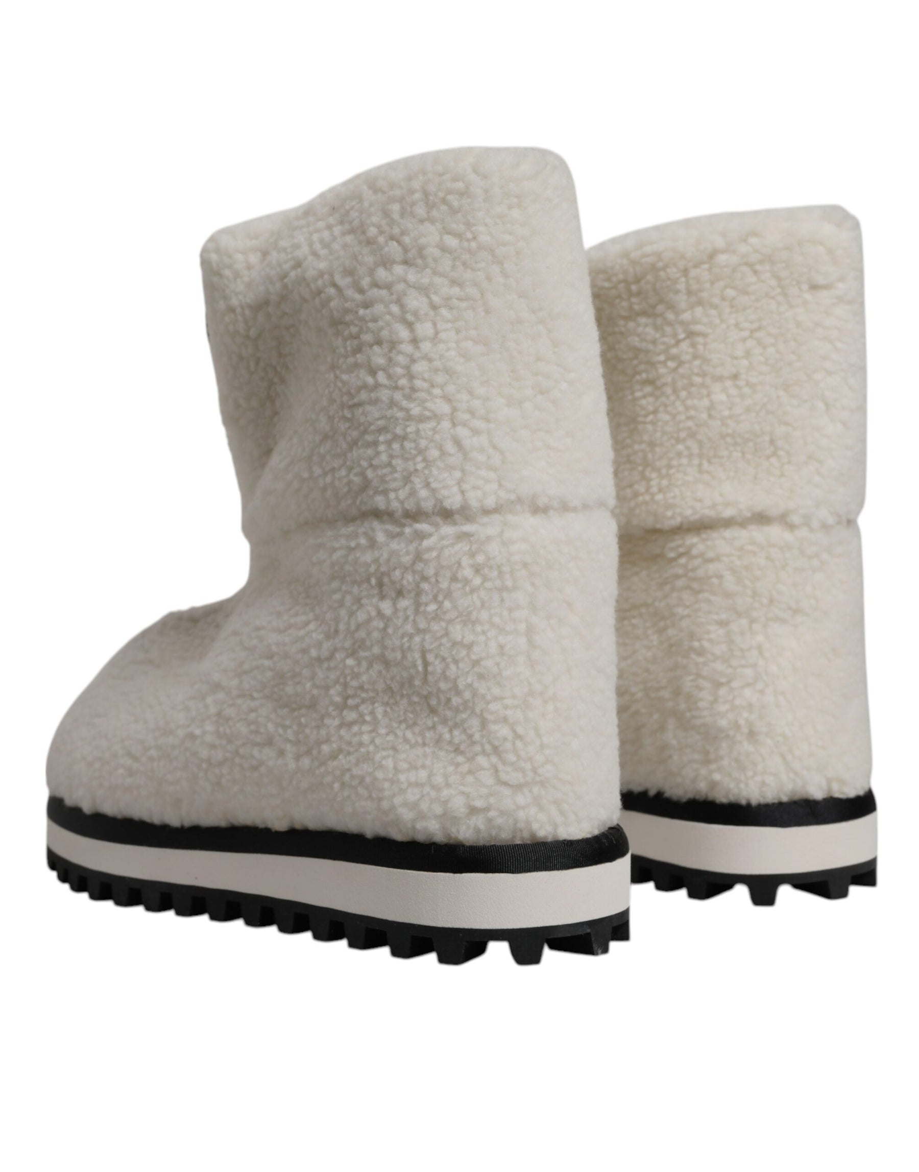 Dolce & Gabbana White Plush Logo Padded Mid Calf Boots Shoes | Regal Royce