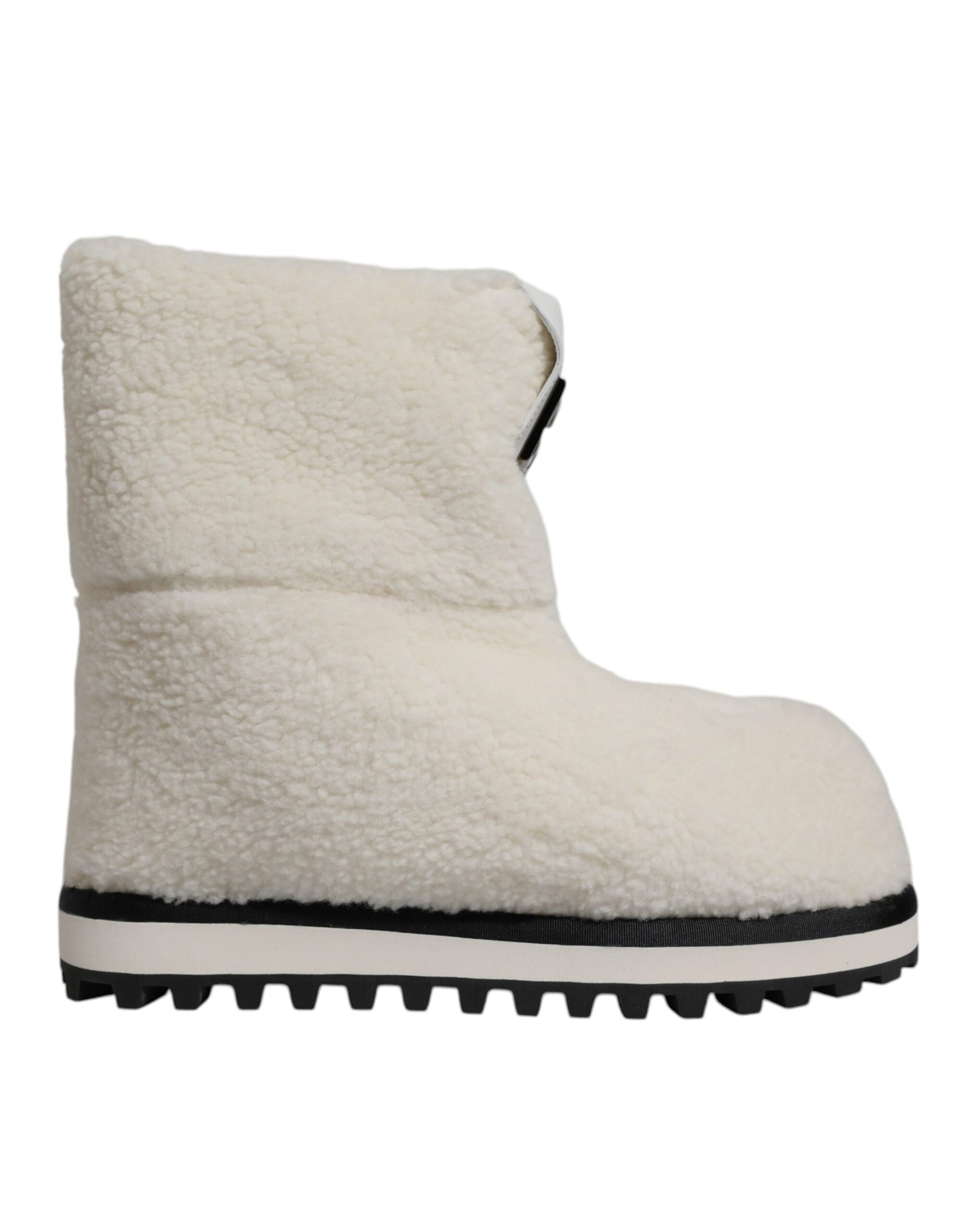Dolce & Gabbana White Plush Logo Padded Mid Calf Boots Shoes | Regal Royce