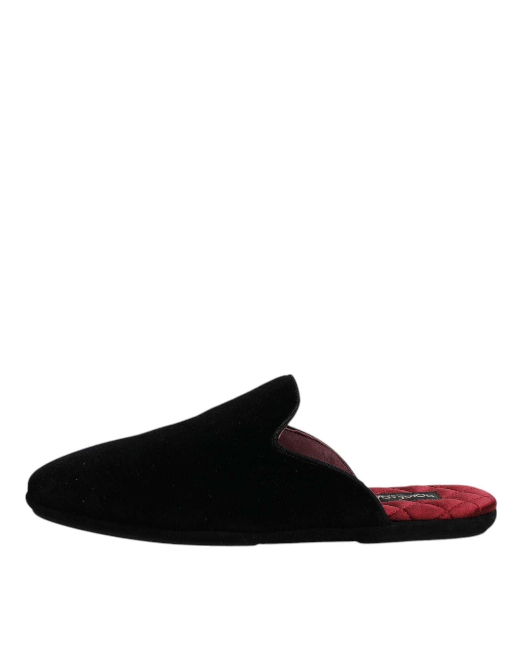 Dolce & Gabbana Black Viscose Velvet Slides Flat Slipper Shoes | Regal Royce