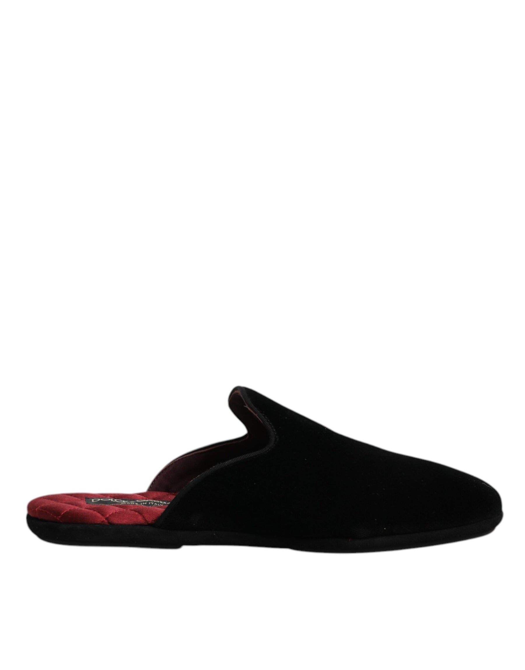 Dolce & Gabbana Black Viscose Velvet Slides Flat Slipper Shoes | Regal Royce