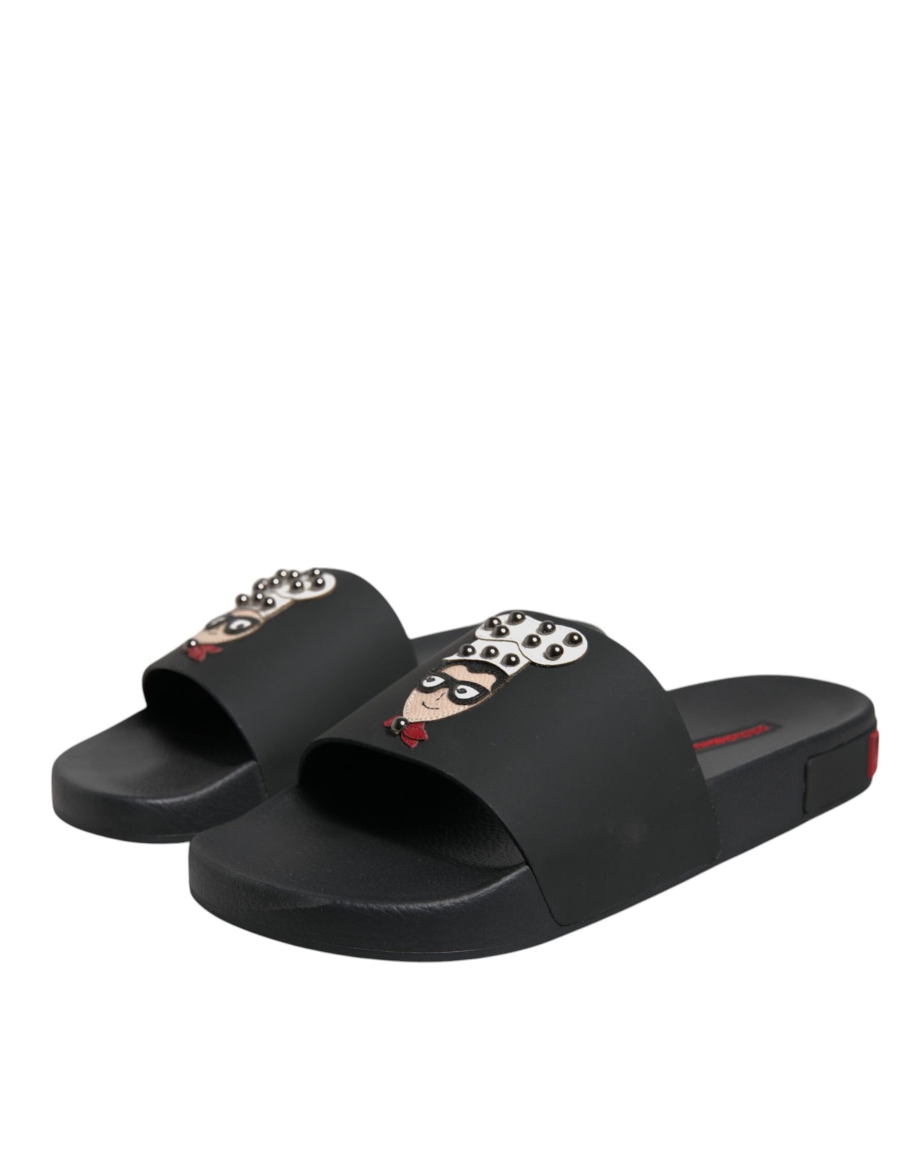 Dolce & Gabbana Black Leather Slides Sandals Beachwear Shoes | Regal Royce