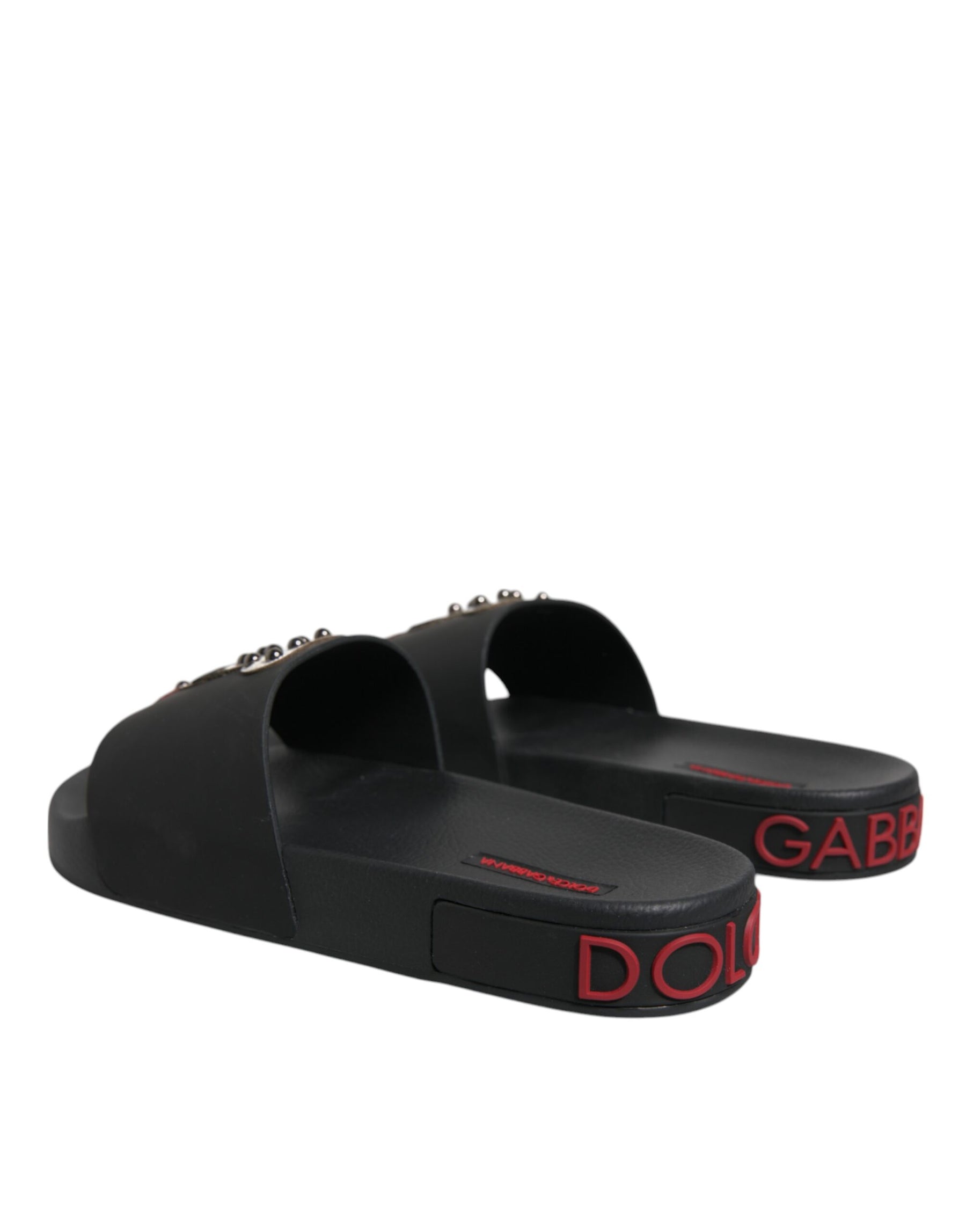 Dolce & Gabbana Black Leather Slides Sandals Beachwear Shoes | Regal Royce