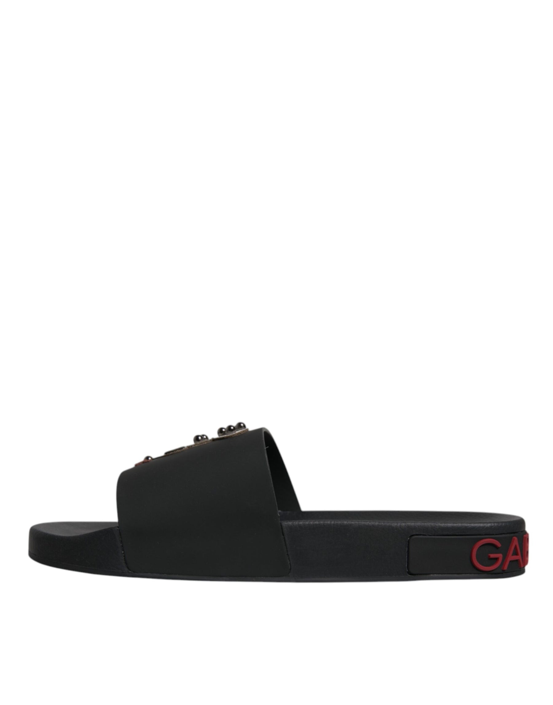 Dolce & Gabbana Black Leather Slides Sandals Beachwear Shoes | Regal Royce