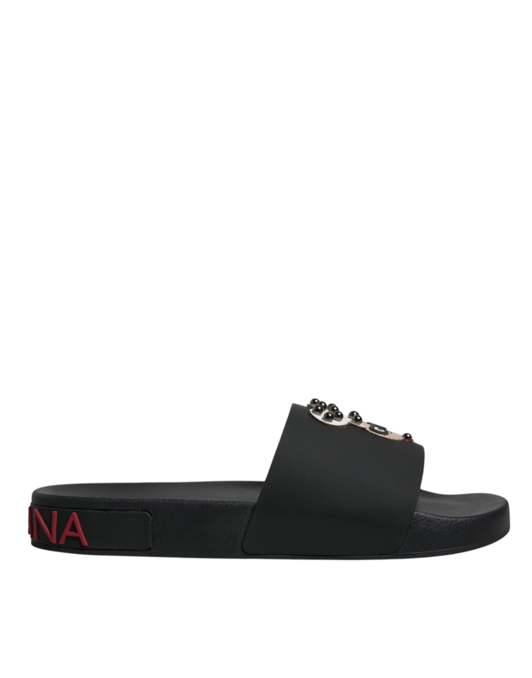 Dolce & Gabbana Black Leather Slides Sandals Beachwear Shoes | Regal Royce