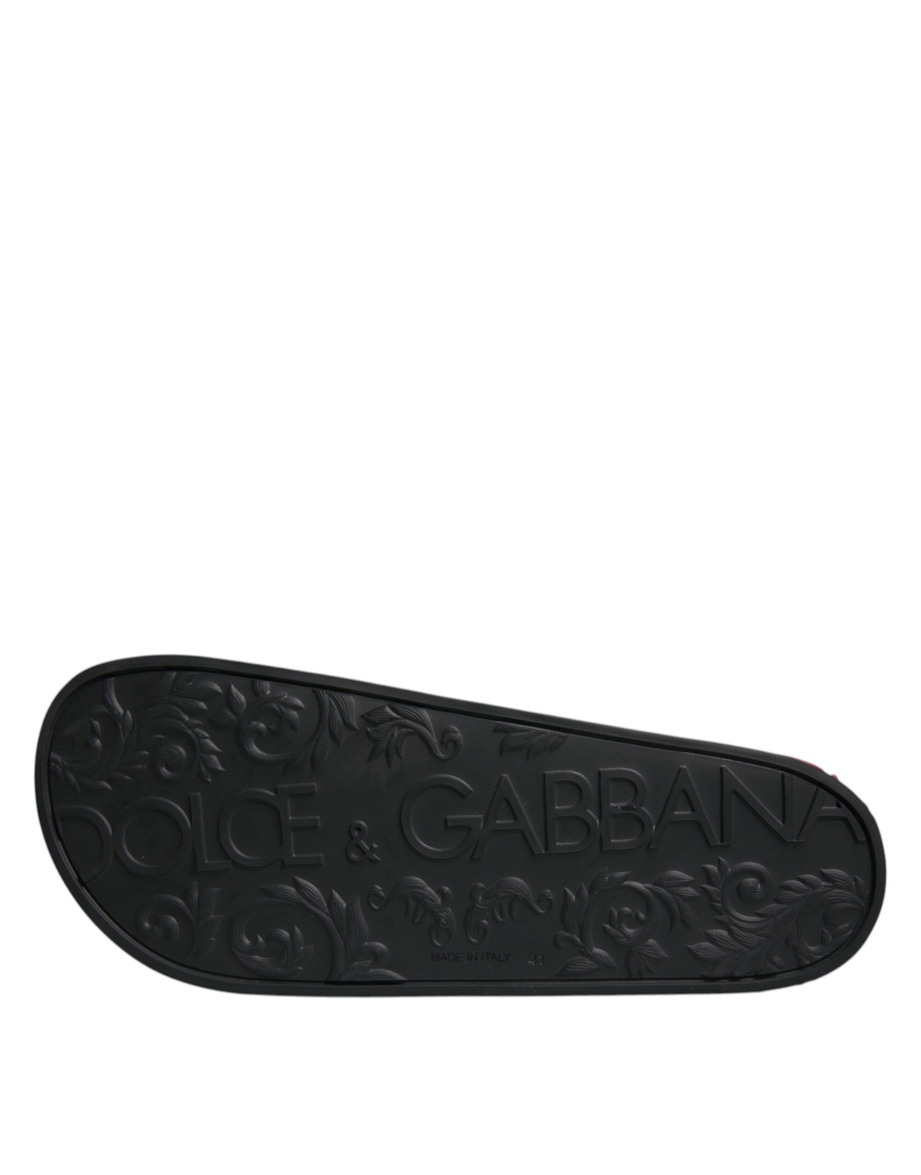 Dolce & Gabbana Black Leather Slides Sandals Beachwear Shoes | Regal Royce
