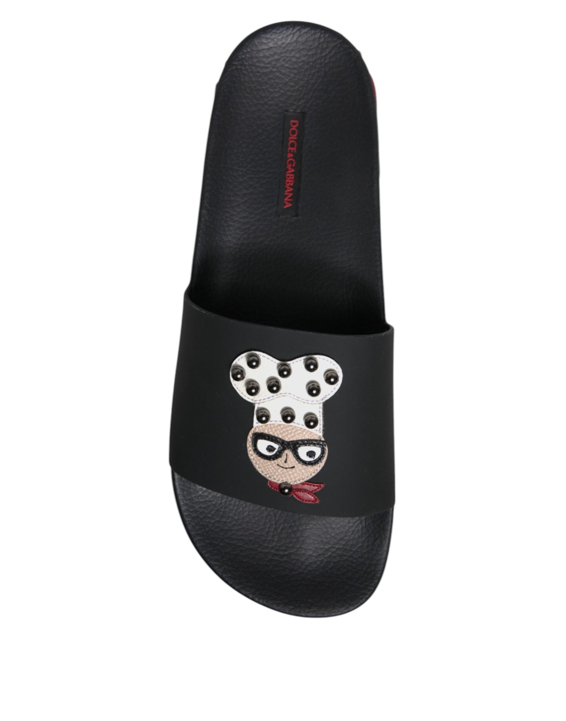 Dolce & Gabbana Black Leather Slides Sandals Beachwear Shoes | Regal Royce