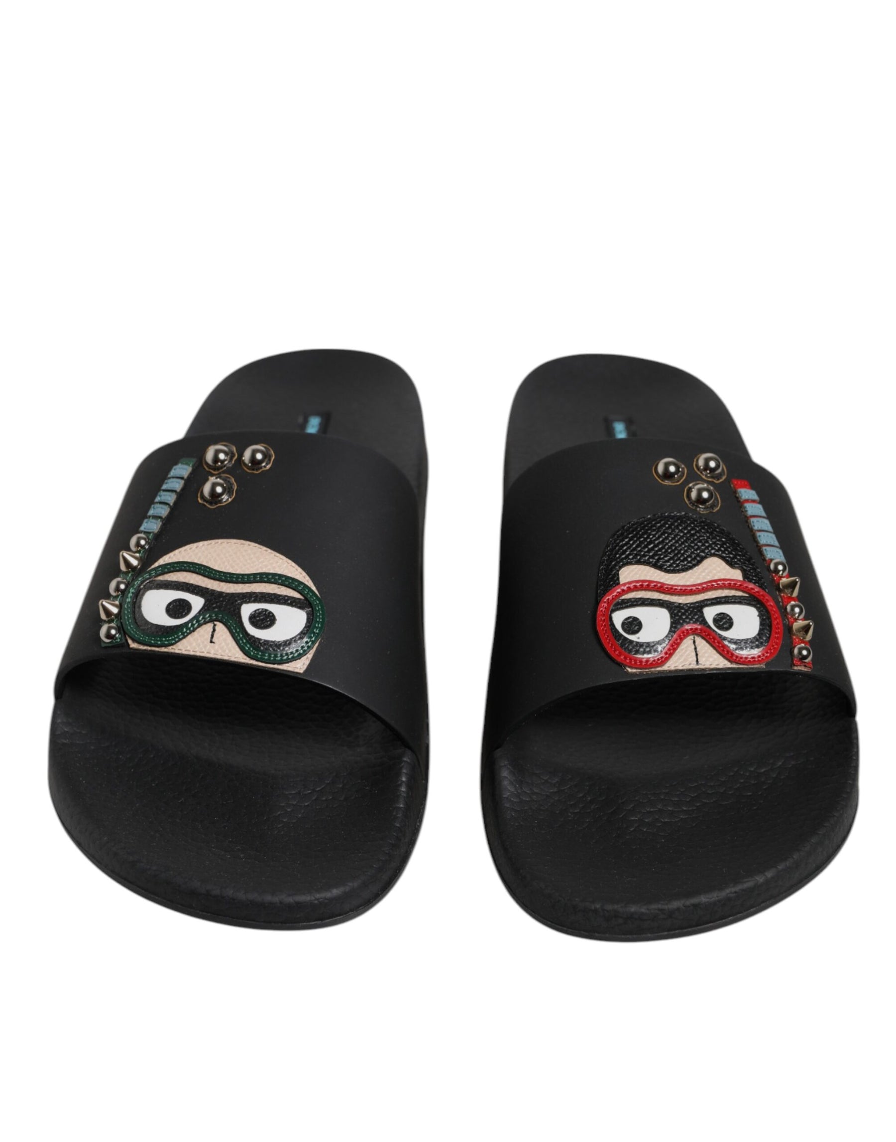 Dolce & Gabbana Black Divers Leather Flats Slides Sandals Beachwear Shoes | Regal Royce