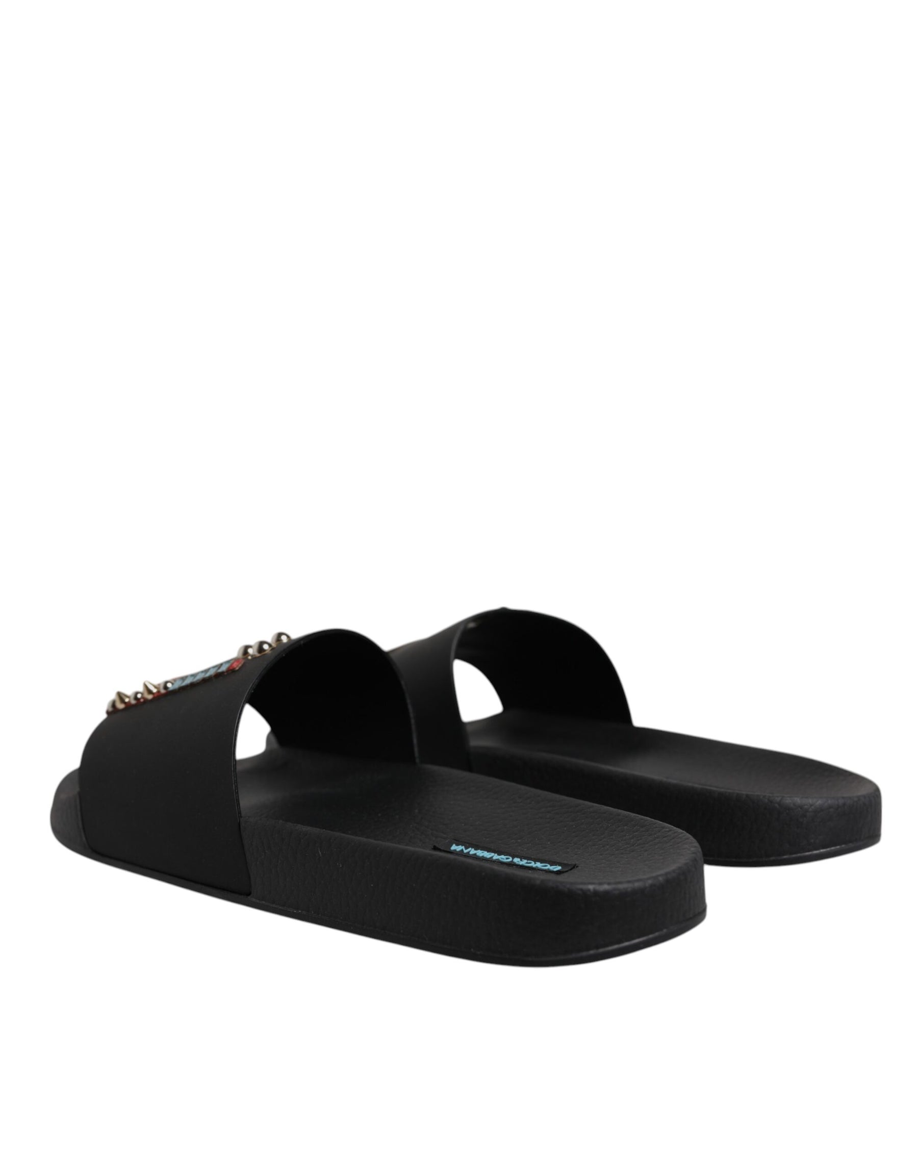 Dolce & Gabbana Black Divers Leather Flats Slides Sandals Beachwear Shoes | Regal Royce