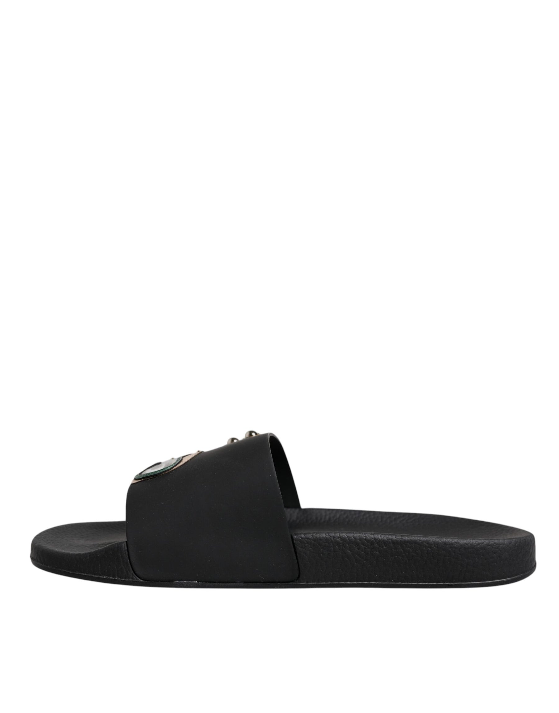 Dolce & Gabbana Black Divers Leather Flats Slides Sandals Beachwear Shoes | Regal Royce