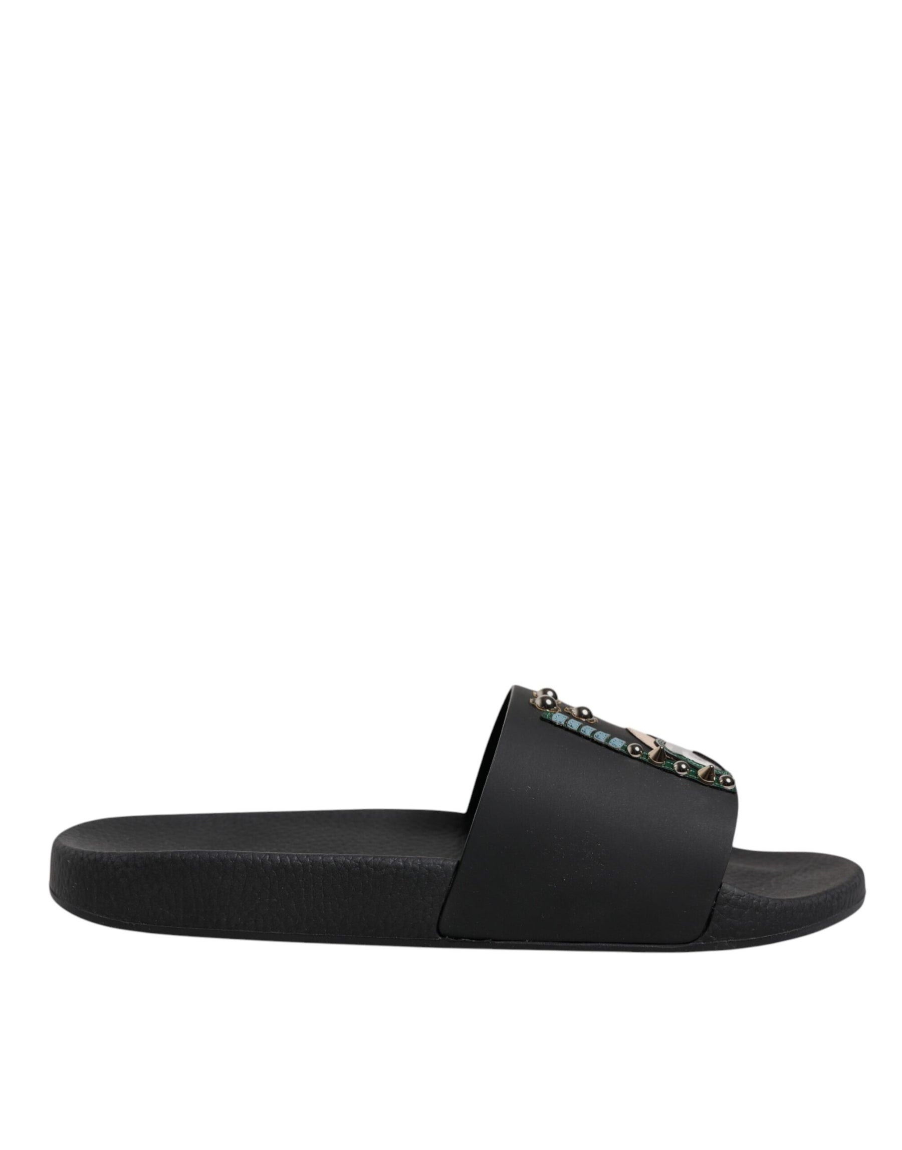 Dolce & Gabbana Black Divers Leather Flats Slides Sandals Beachwear Shoes | Regal Royce