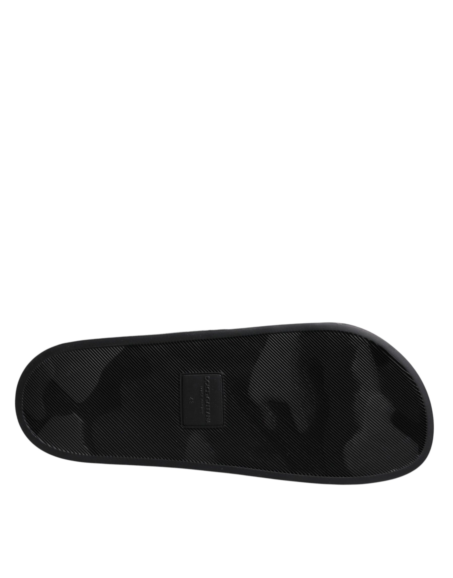 Dolce & Gabbana Black Divers Leather Flats Slides Sandals Beachwear Shoes | Regal Royce