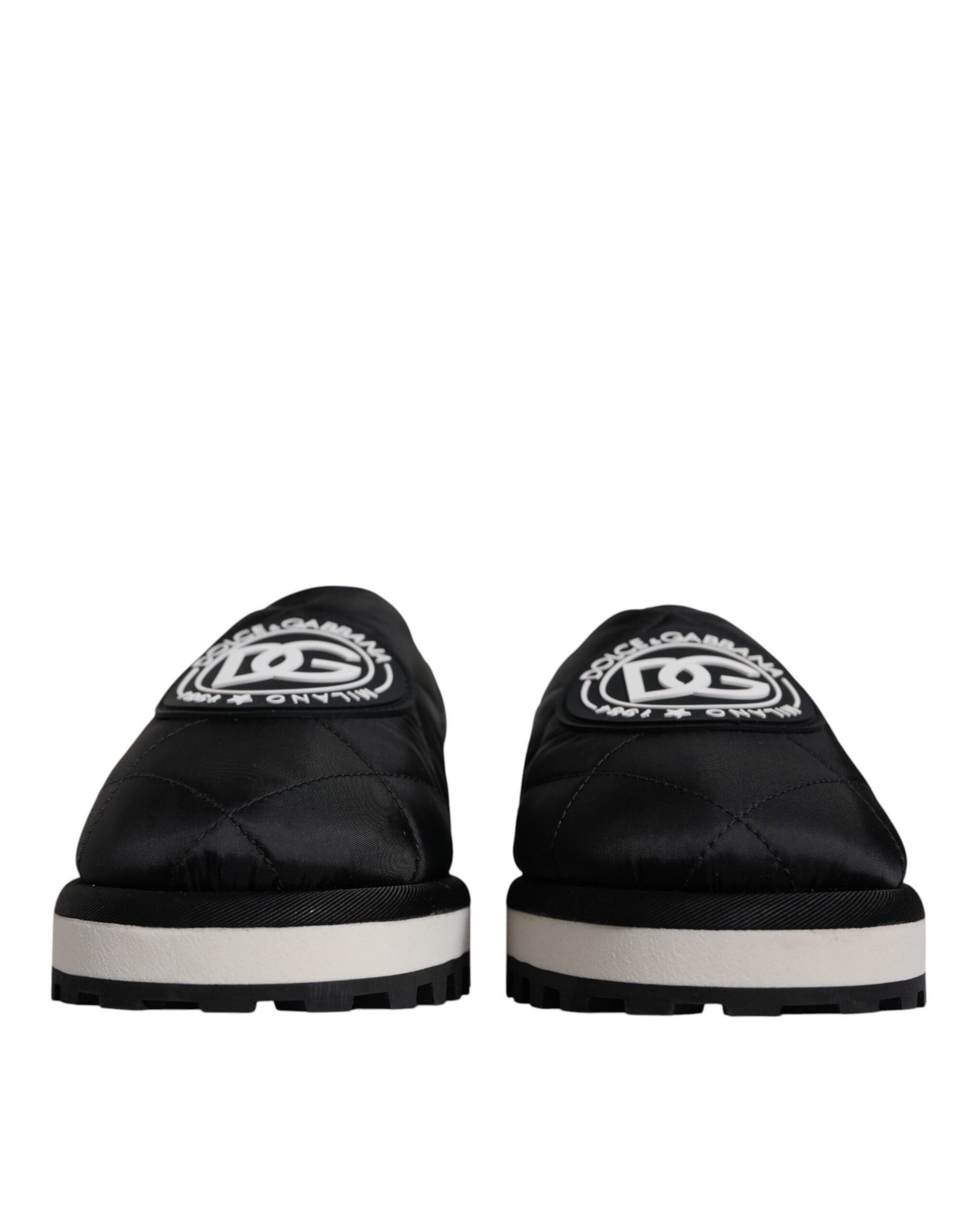 Dolce & Gabbana Black Nylon Quilted Logo Patch Sandals Slides Shoes | Regal Royce