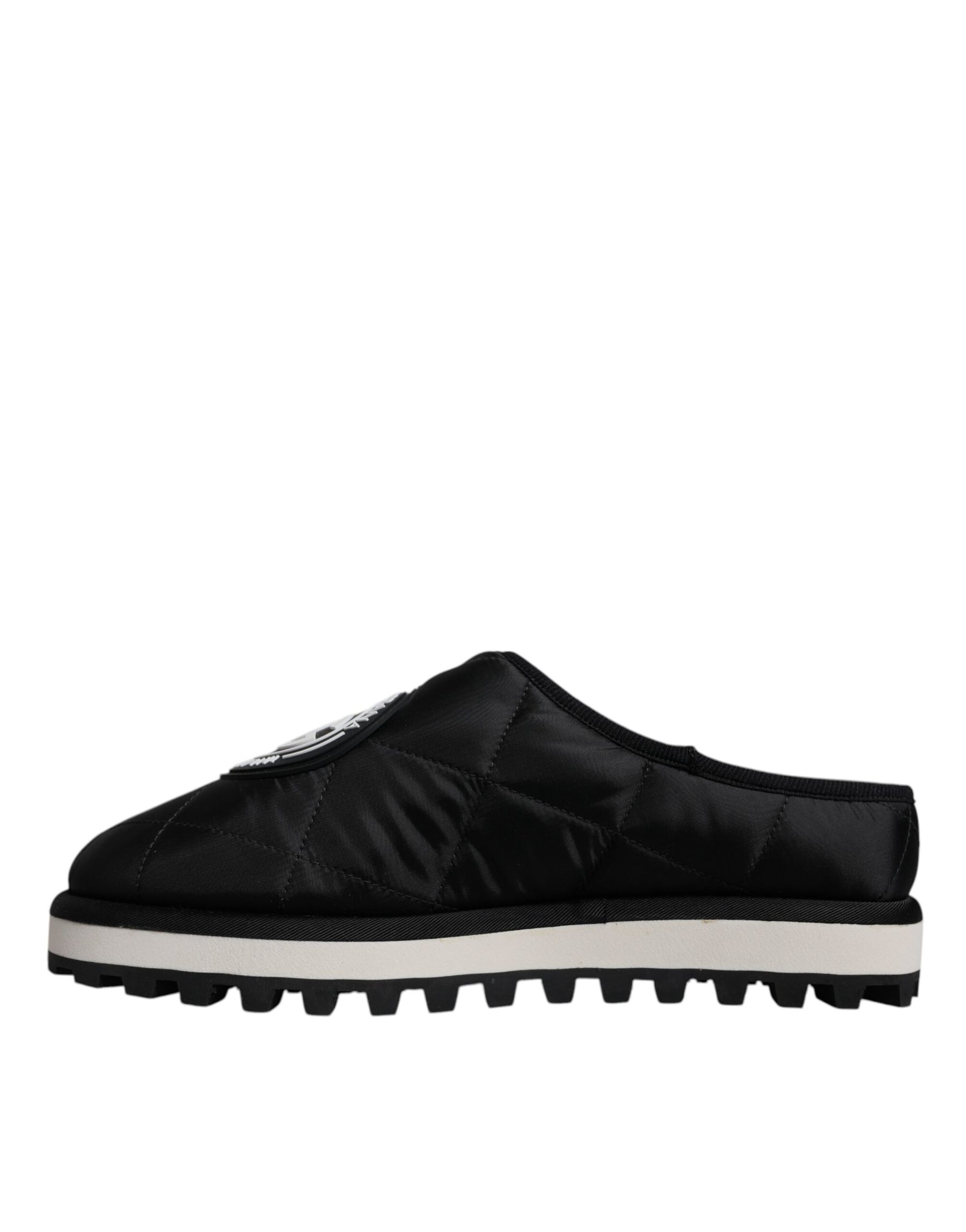 Dolce & Gabbana Black Nylon Quilted Logo Patch Sandals Slides Shoes | Regal Royce