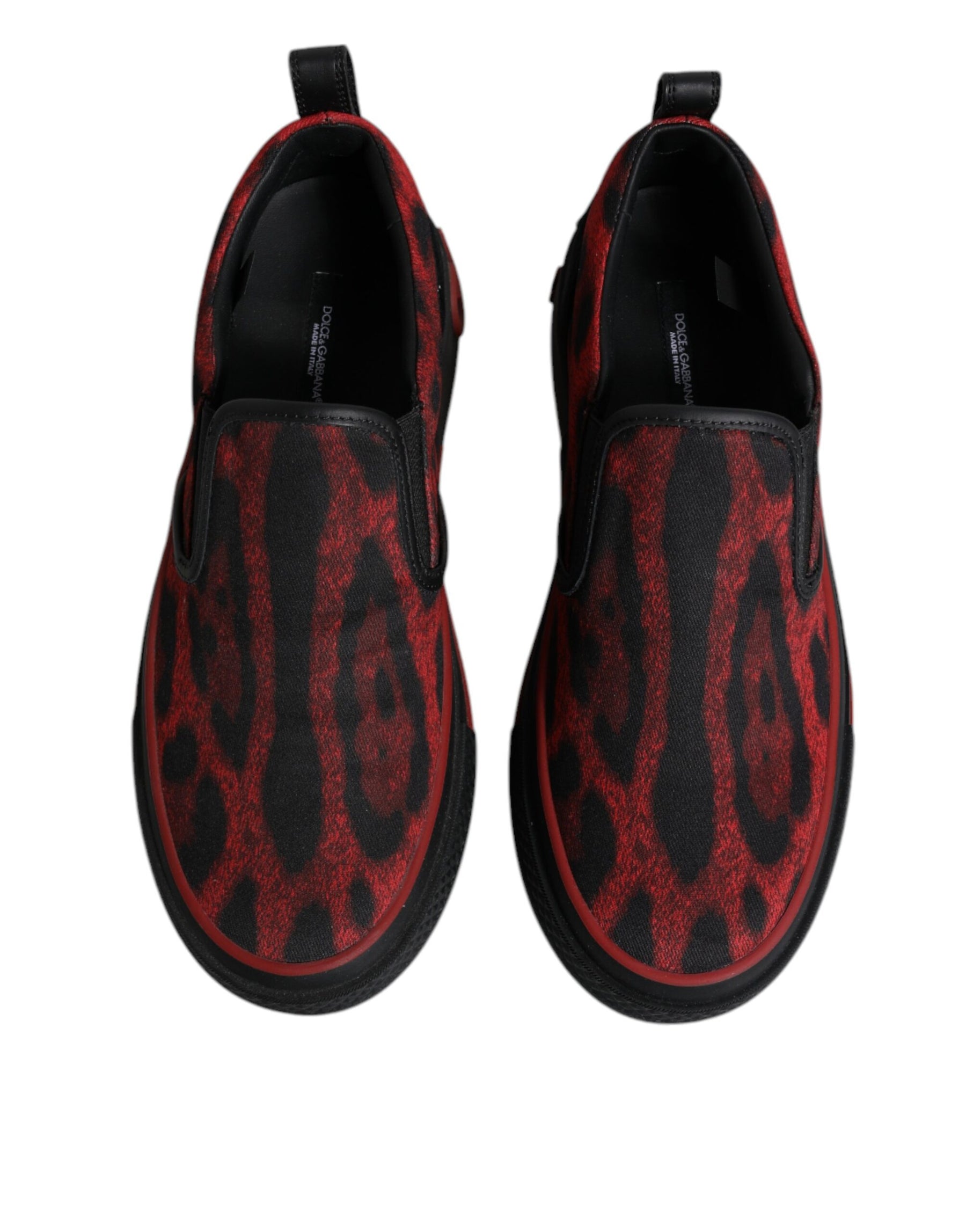 Dolce & Gabbana Red Black Leopard Cotton Men Low Top Sneakers Shoes | Regal Royce