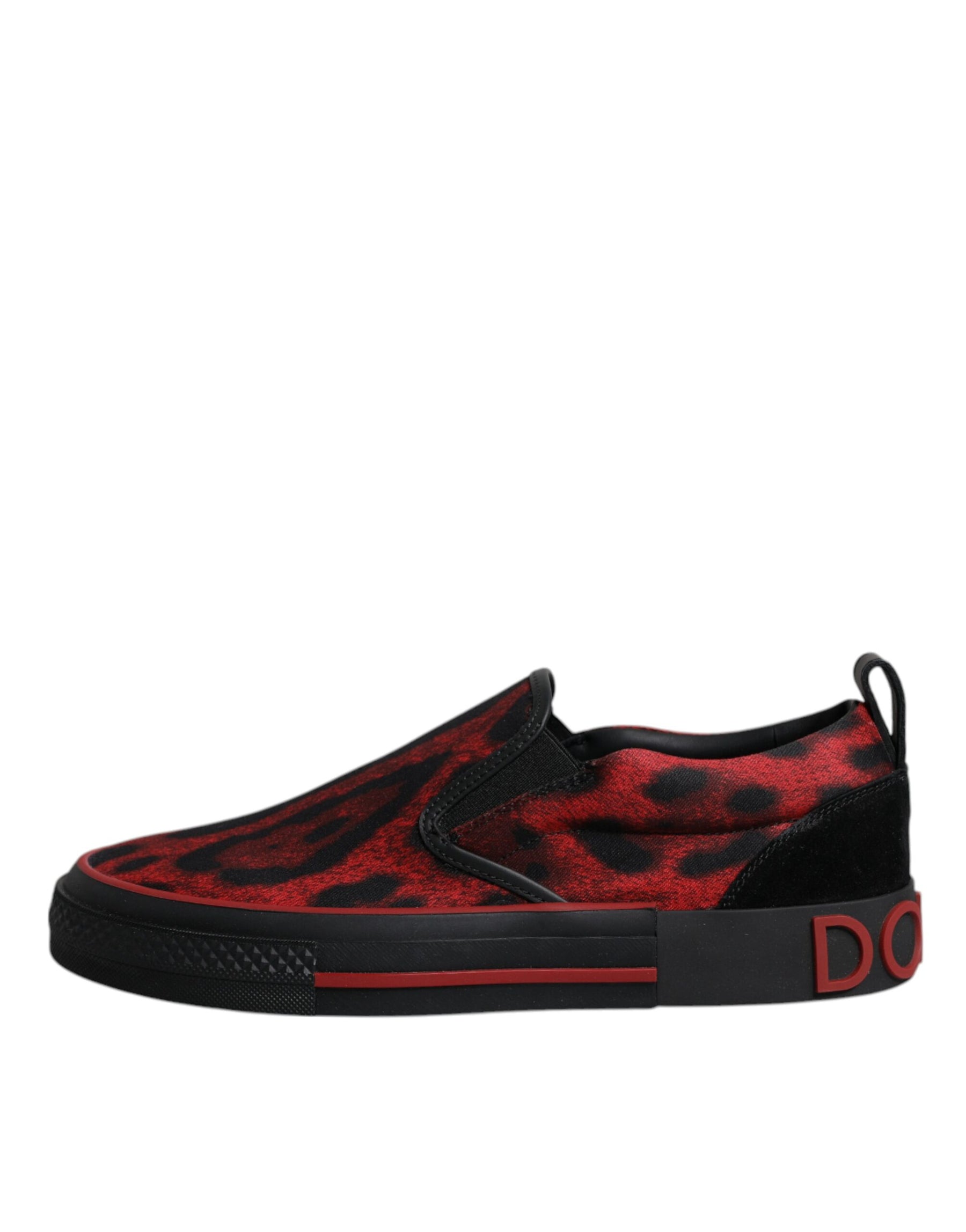 Dolce & Gabbana Red Black Leopard Cotton Men Low Top Sneakers Shoes | Regal Royce