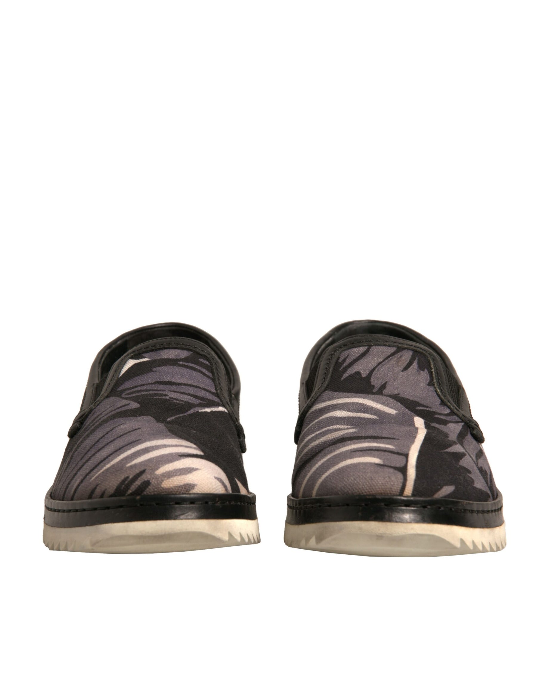 Dolce & Gabbana Black Canvas Tropical Print Slip On Shoes | Regal Royce