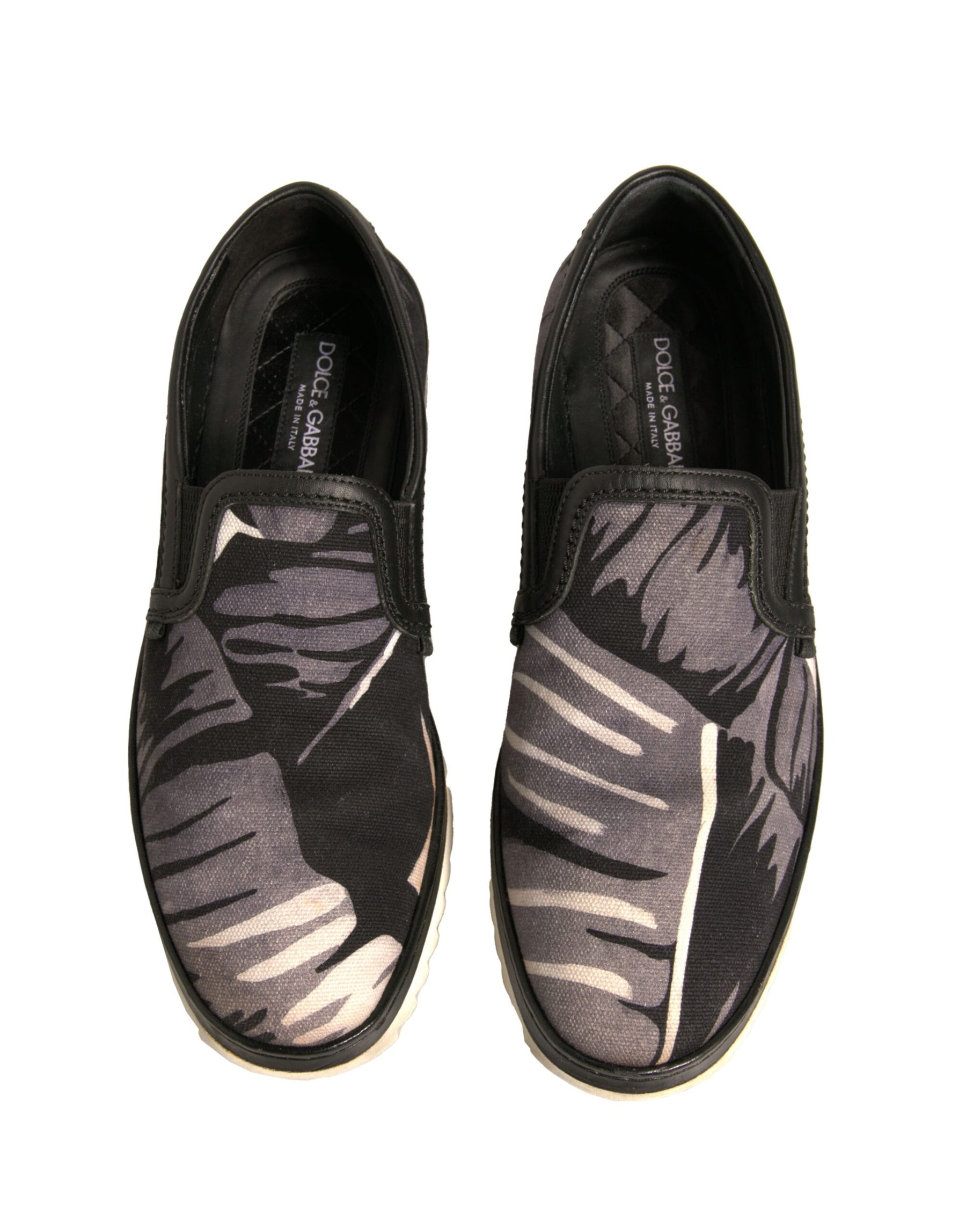 Dolce & Gabbana Black Canvas Tropical Print Slip On Shoes | Regal Royce
