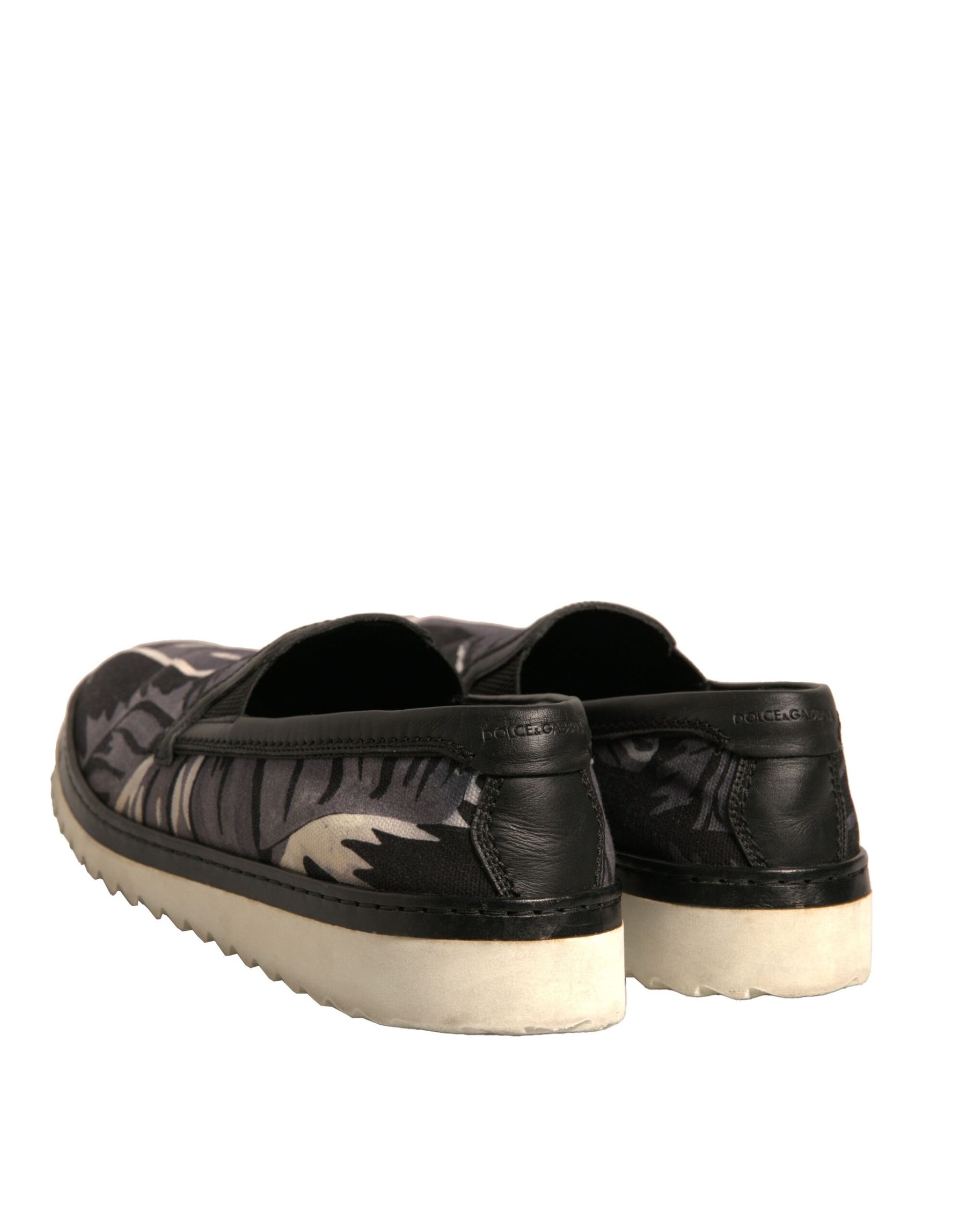 Dolce & Gabbana Black Canvas Tropical Print Slip On Shoes | Regal Royce