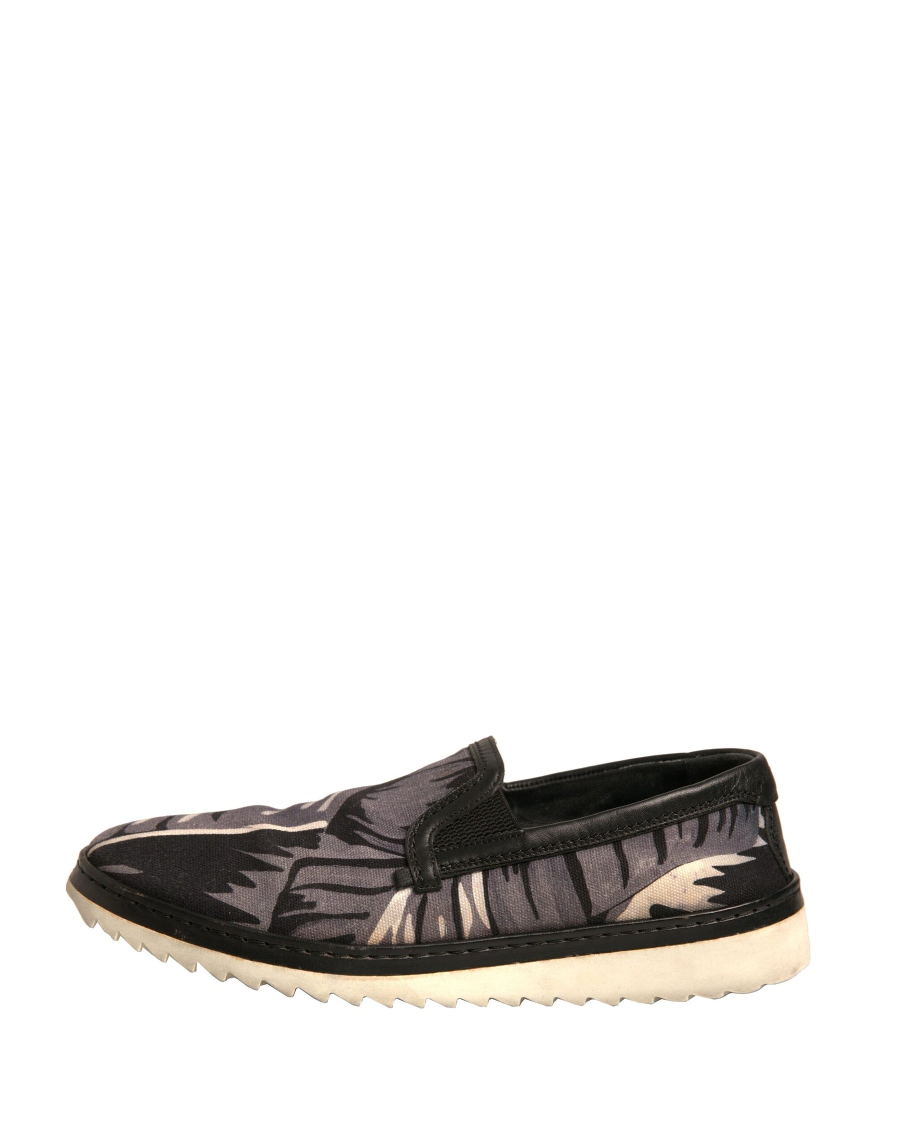 Dolce & Gabbana Black Canvas Tropical Print Slip On Shoes | Regal Royce