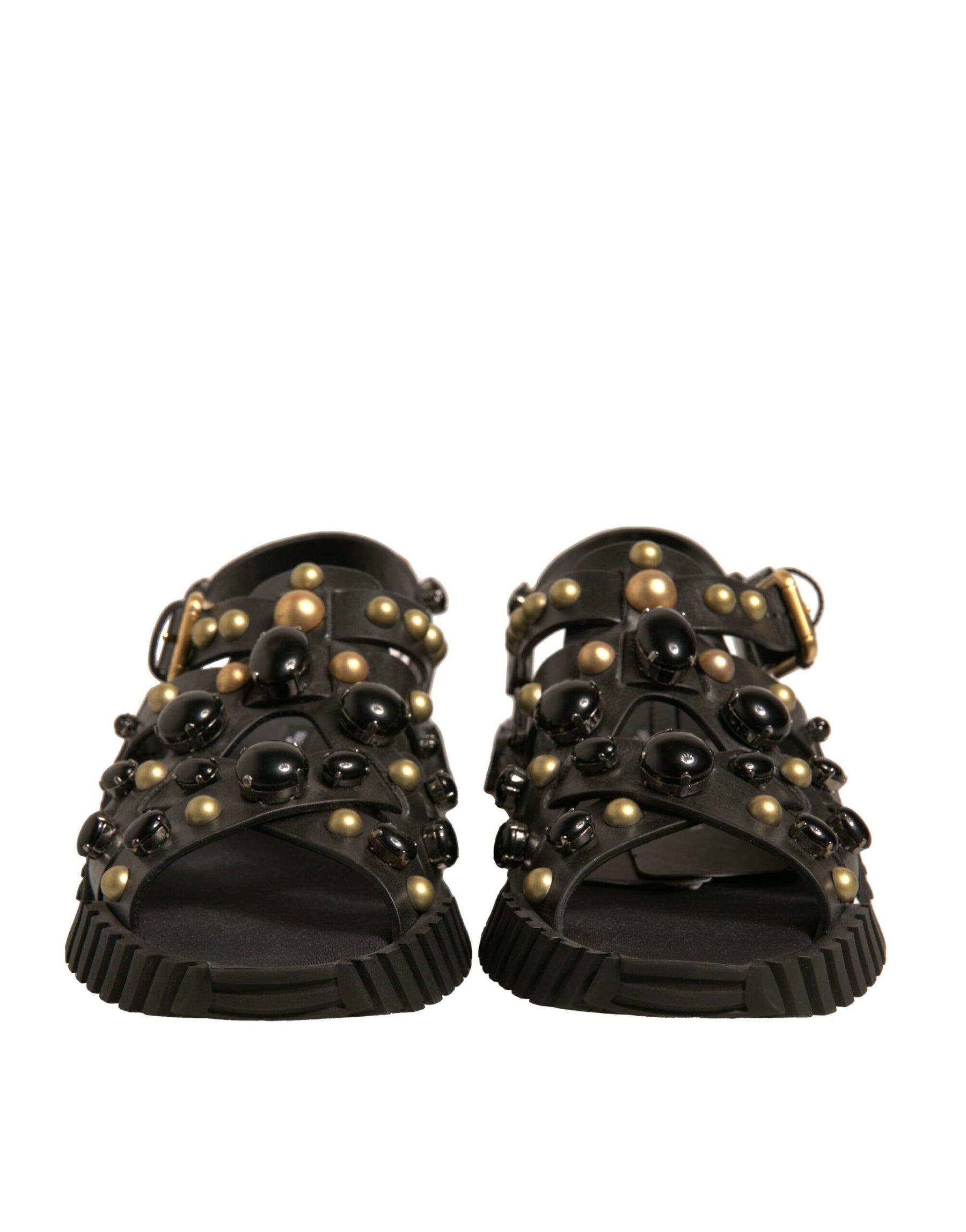Dolce & Gabbana Black Leather Studded Slides Sandals Shoes | Regal Royce