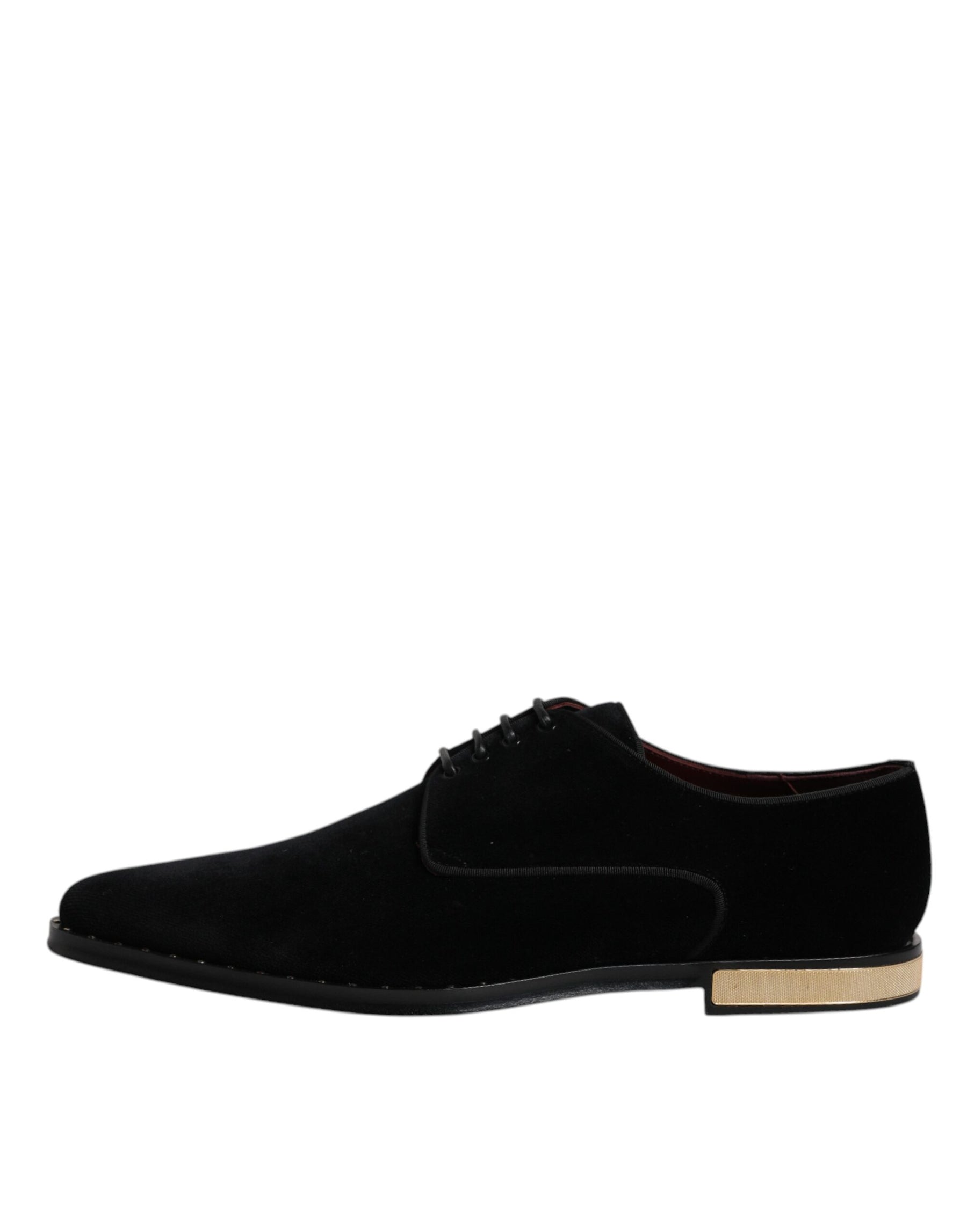 Dolce & Gabbana Black Velvet Cotton Lace Up Derby Shoes | Regal Royce