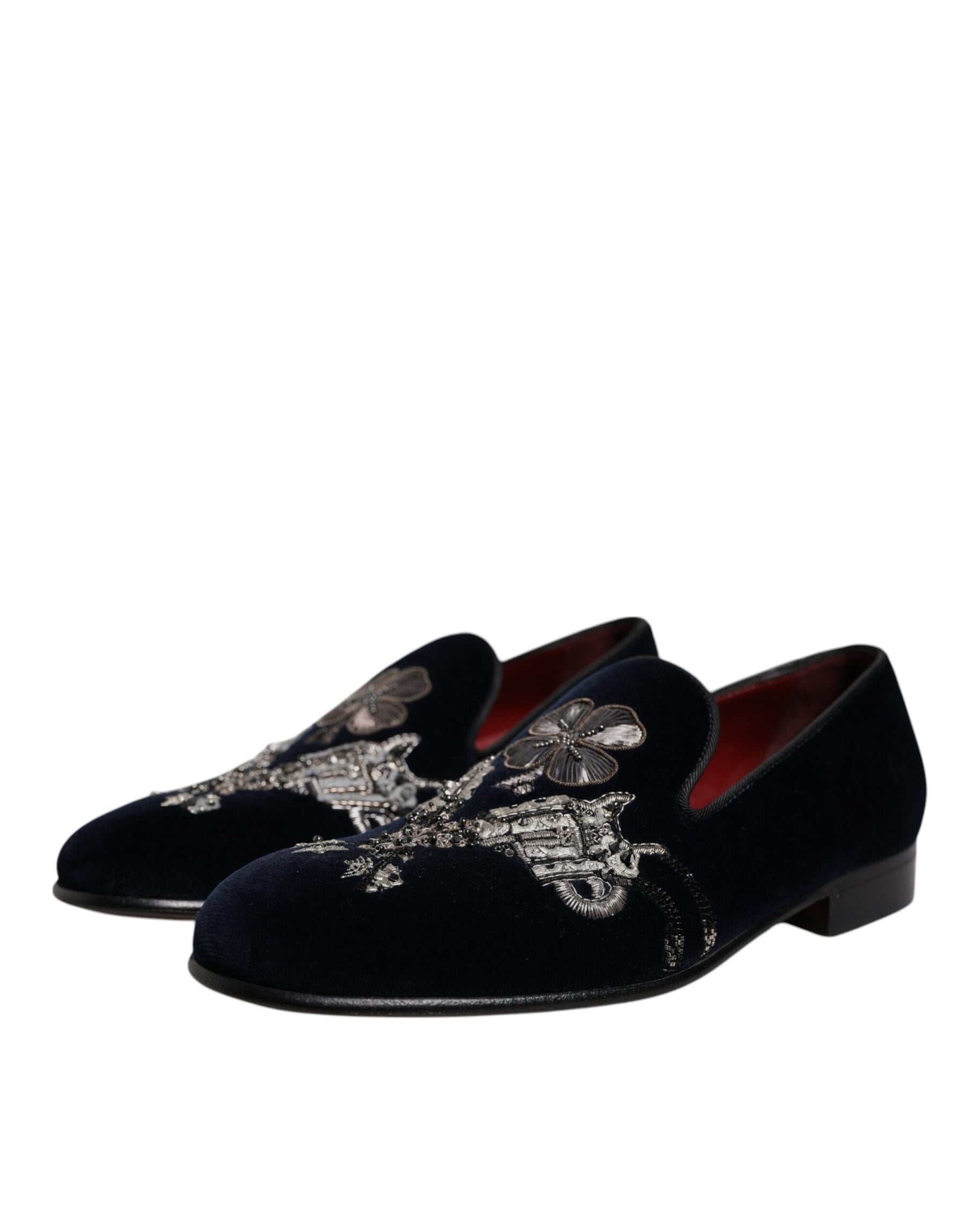 Dolce & Gabbana Black Velvet Floral Gun Loafers Dress Shoes | Regal Royce