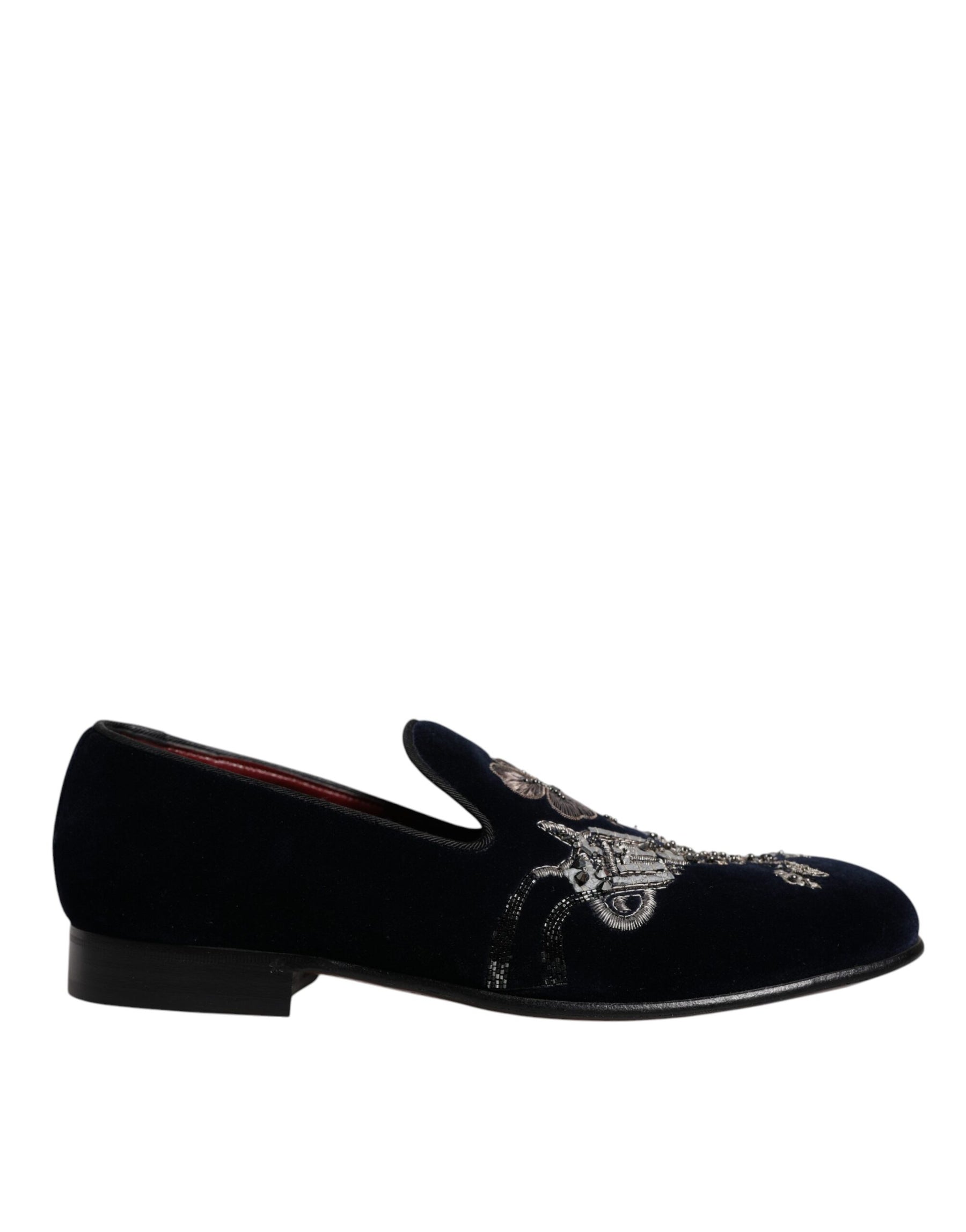 Dolce & Gabbana Black Velvet Floral Gun Loafers Dress Shoes | Regal Royce