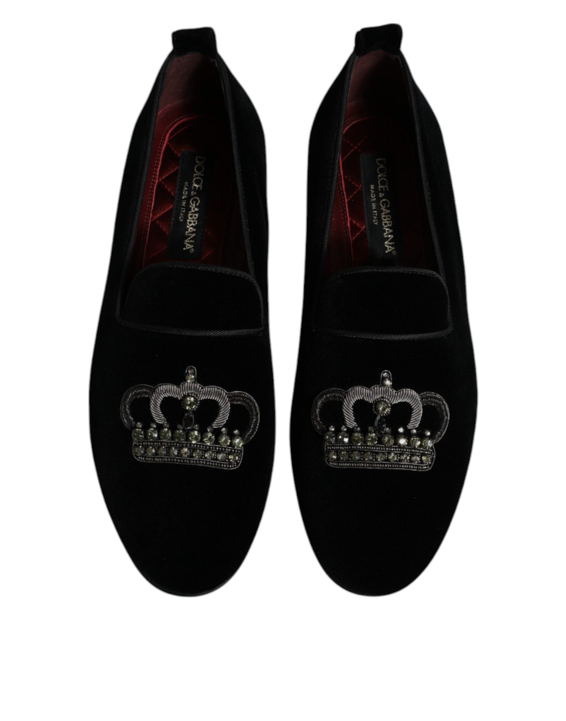 Dolce & Gabbana Black Velvet Crystal Crown Loafers Formal Dress Shoes | Regal Royce