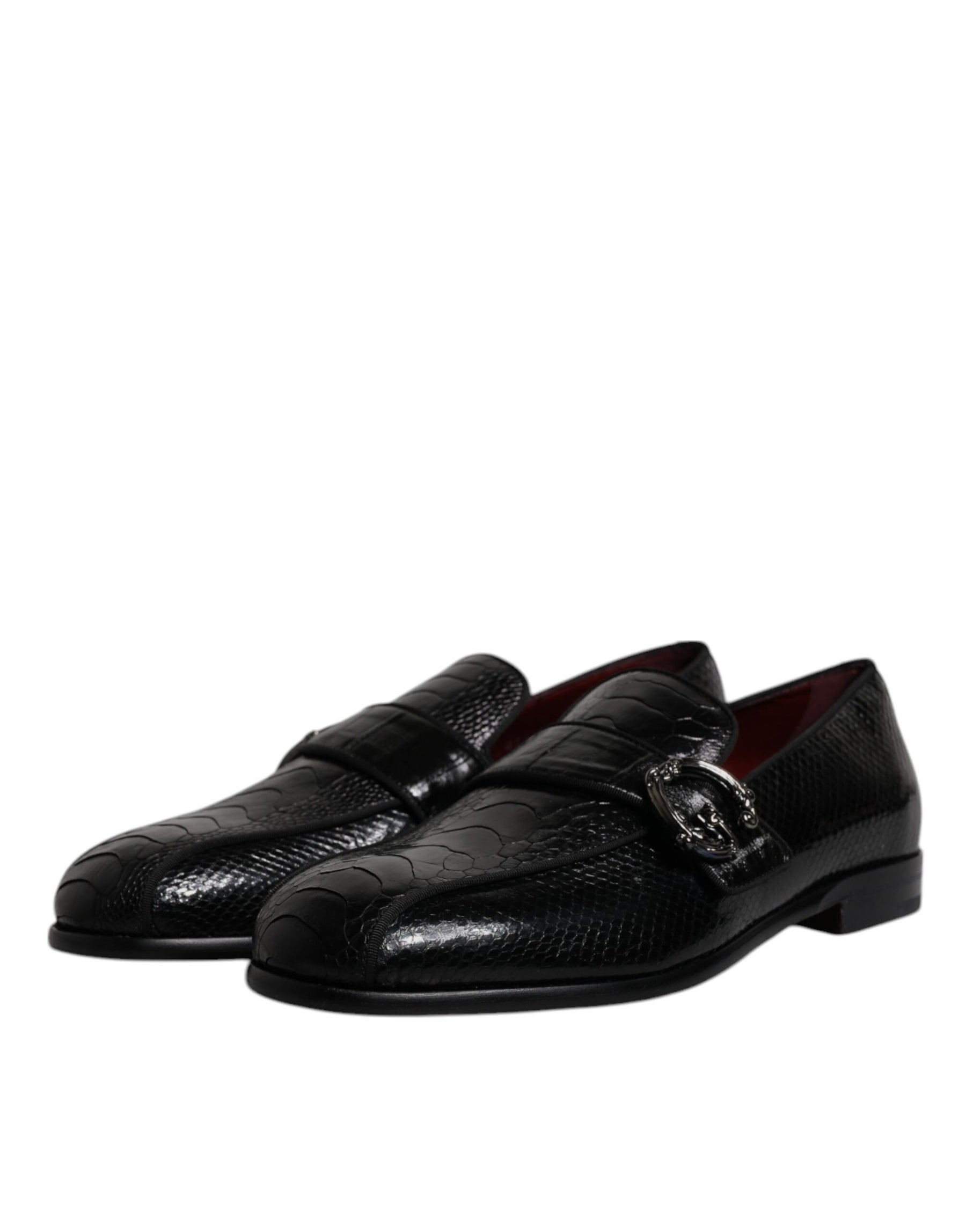 Dolce & Gabbana Black Exotic Leather DG Logo Loafers Formal Dress Shoes | Regal Royce