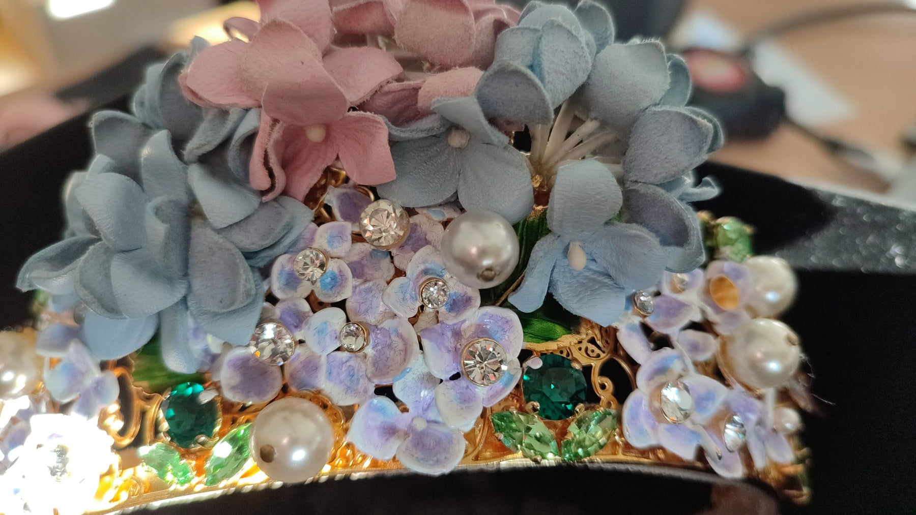 Dolce & Gabbana Gold Crystal Purple Hortensia Headband Crown Diadem | Regal Royce