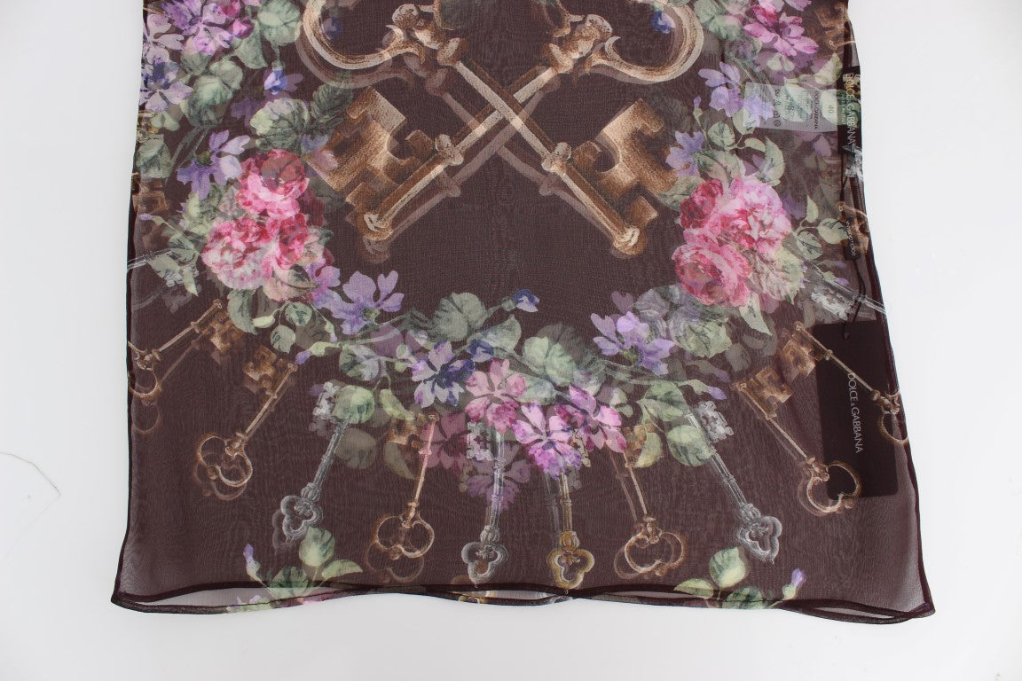 Dolce & Gabbana Black Key Floral Print Silk Blouse T-shirt | Regal Royce