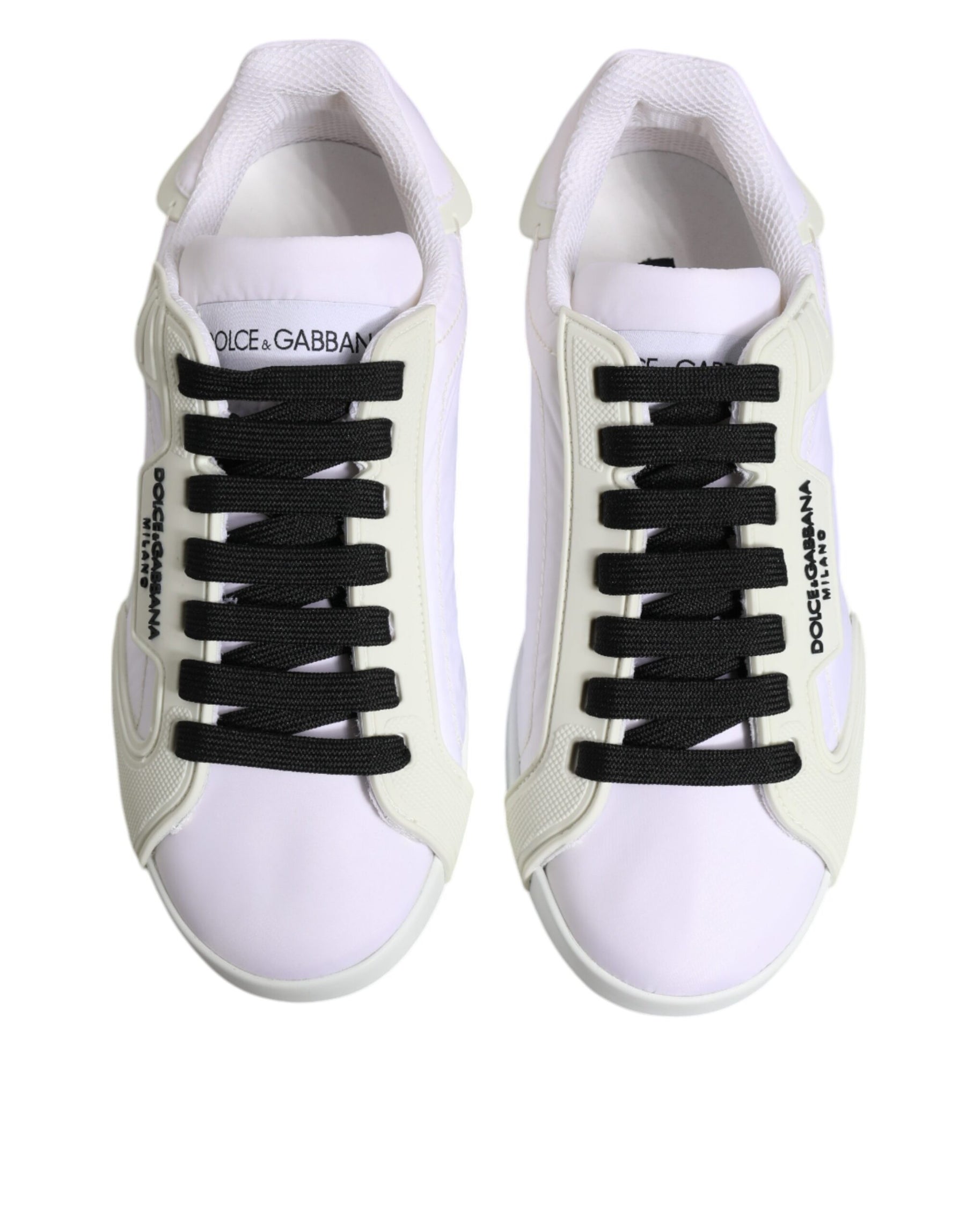 Dolce & Gabbana White Nylon Leather Low Top Sneakers Shoes | Regal Royce