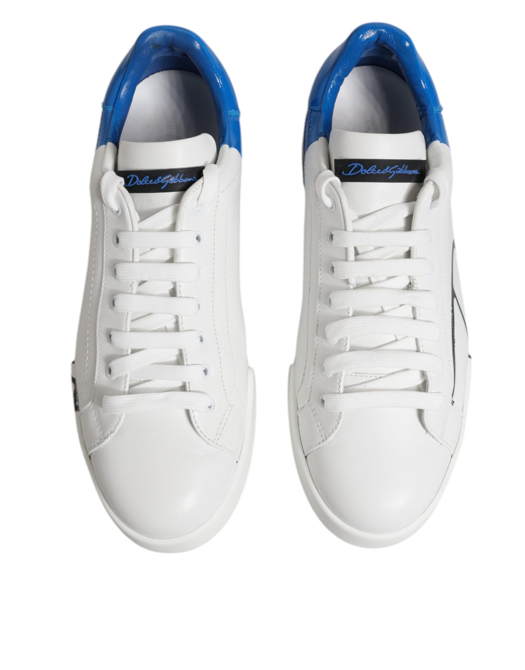 Dolce & Gabbana White Blue Portofino Leather Sneakers Shoes | Regal Royce