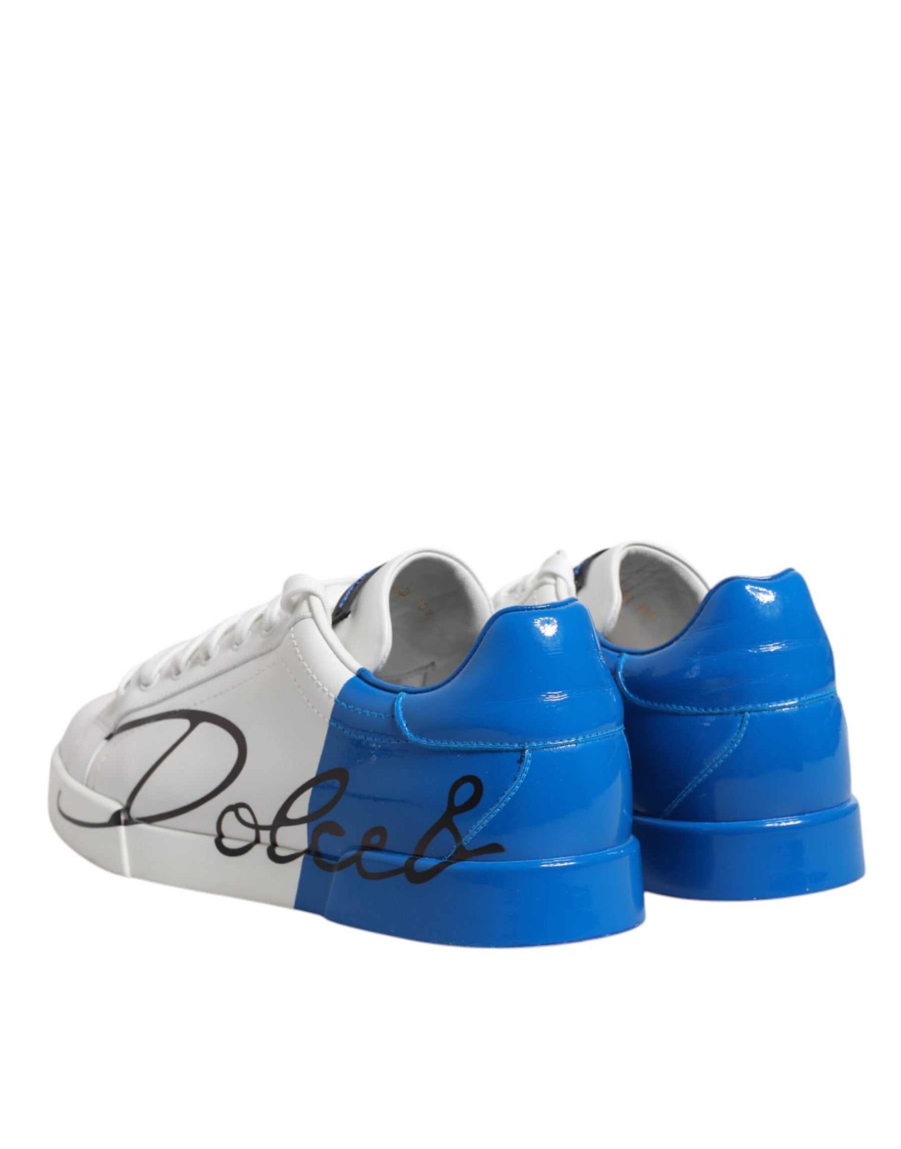 Dolce & Gabbana White Blue Portofino Leather Sneakers Shoes | Regal Royce