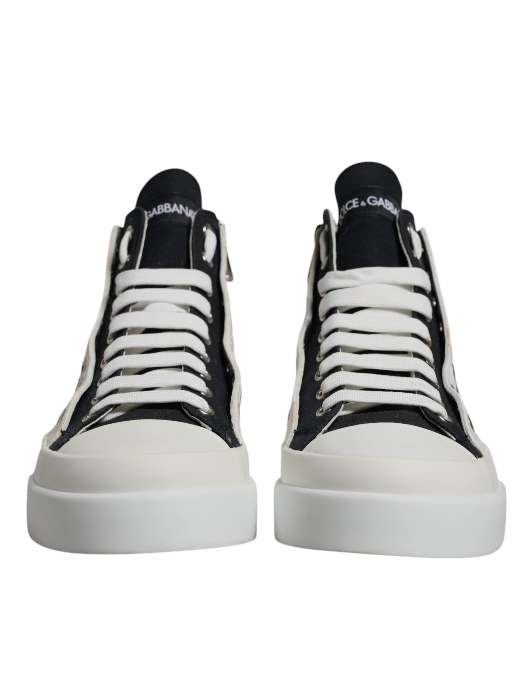 Dolce & Gabbana White Black Cotton High Top Sneakers Shoes | Regal Royce