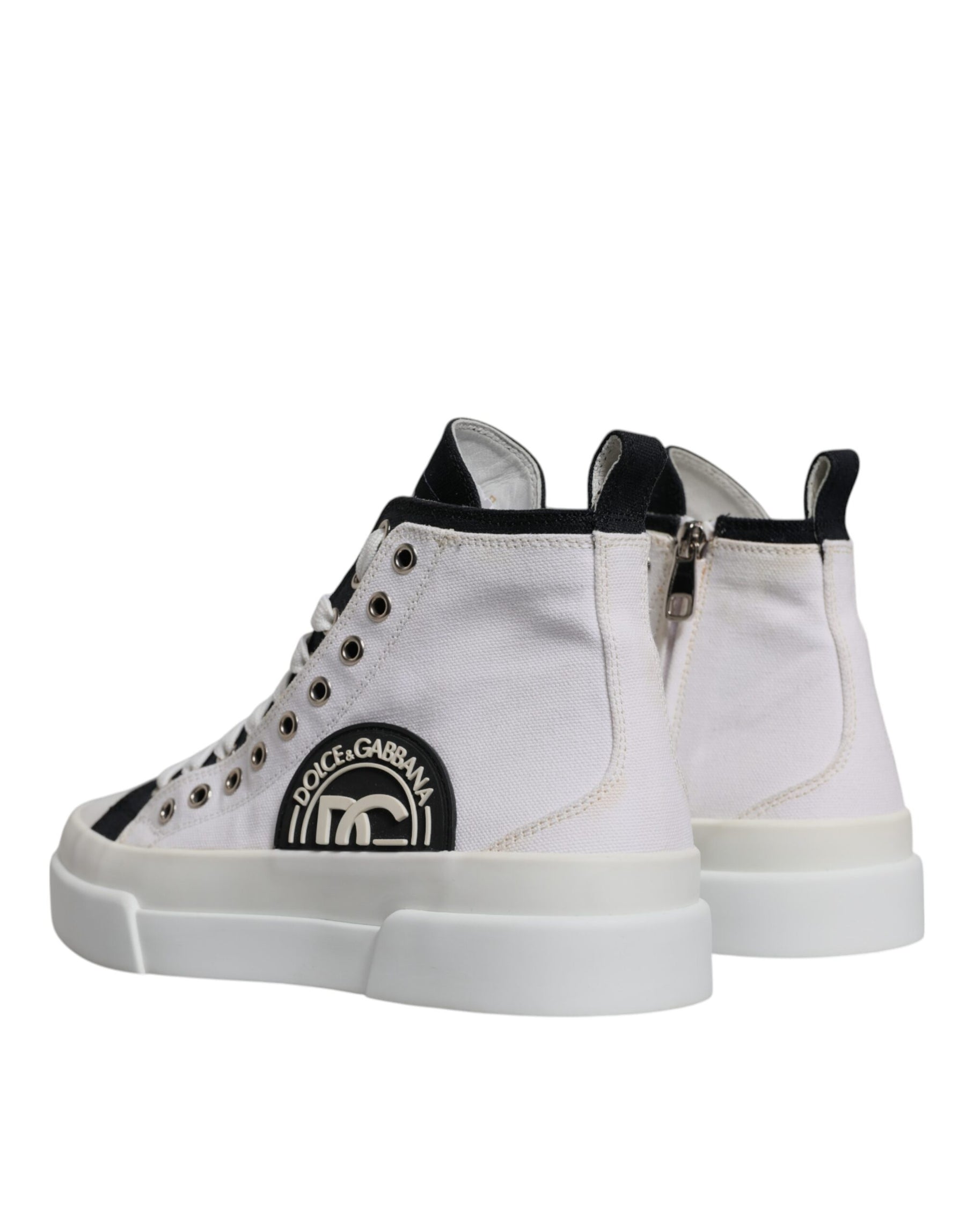 Dolce & Gabbana White Black Cotton High Top Sneakers Shoes | Regal Royce