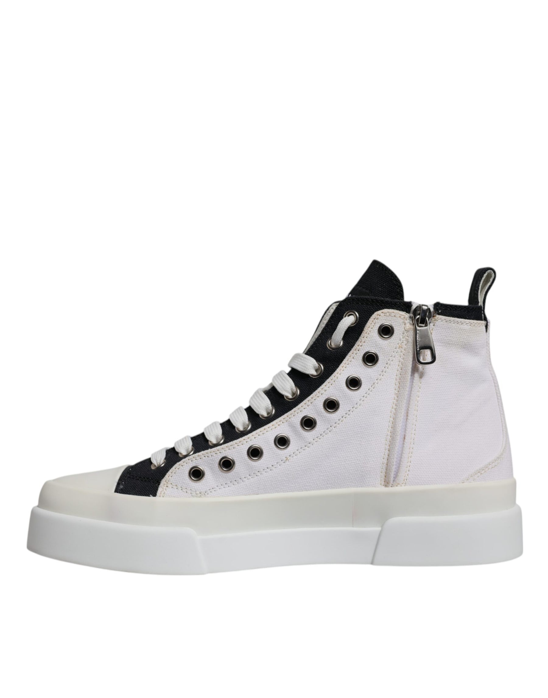 Dolce & Gabbana White Black Cotton High Top Sneakers Shoes | Regal Royce