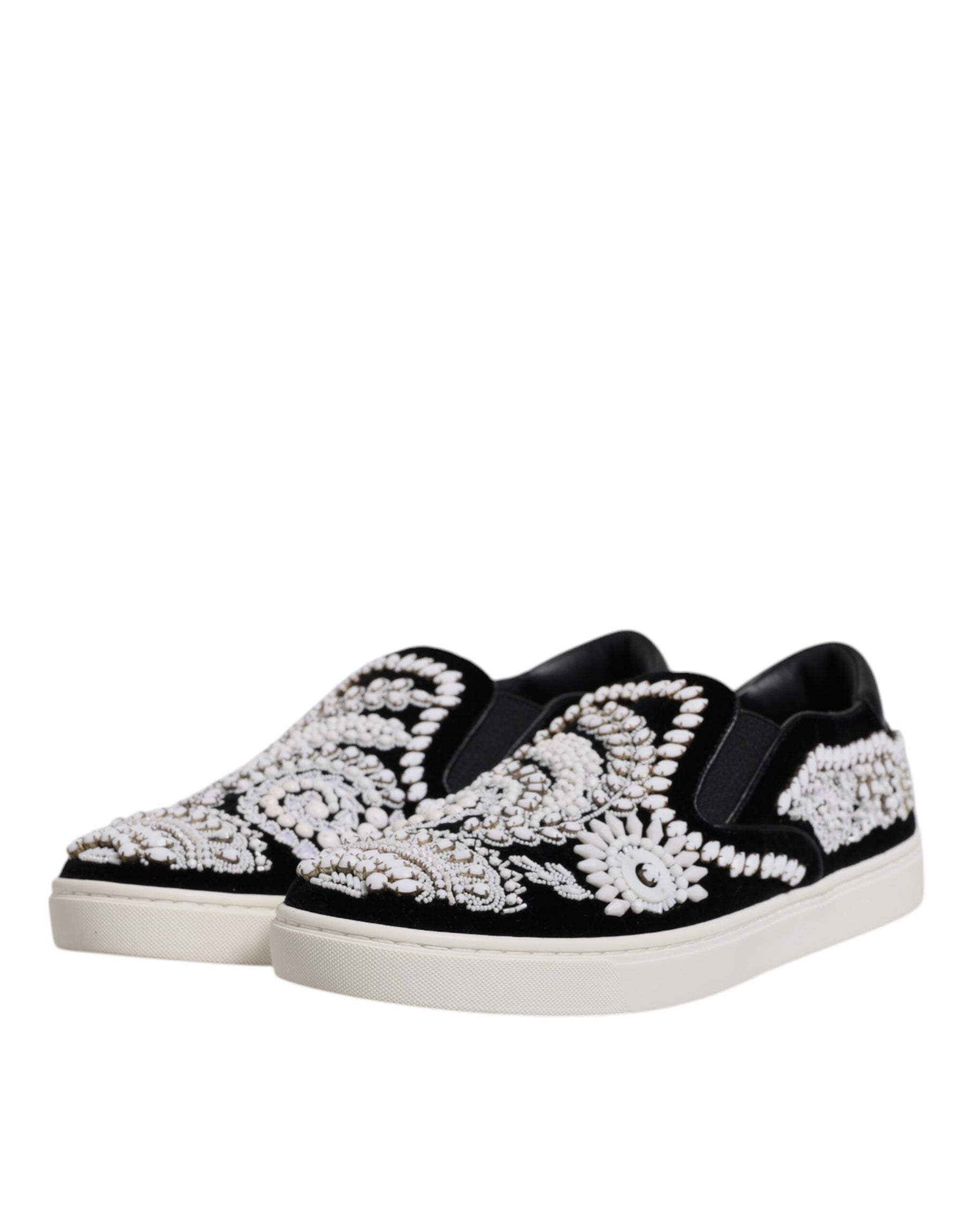 Dolce & Gabbana Black Embellished London Men Slip On Shoes | Regal Royce
