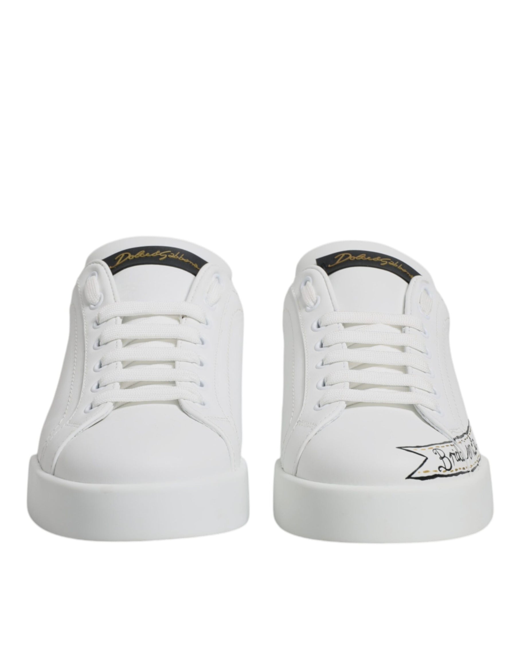 Dolce & Gabbana White Leather Low Top Lace Up Sneakers Shoes | Regal Royce