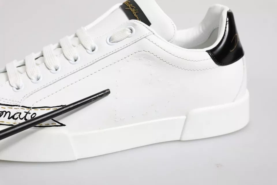 Dolce & Gabbana White Leather Low Top Lace Up Sneakers Shoes | Regal Royce