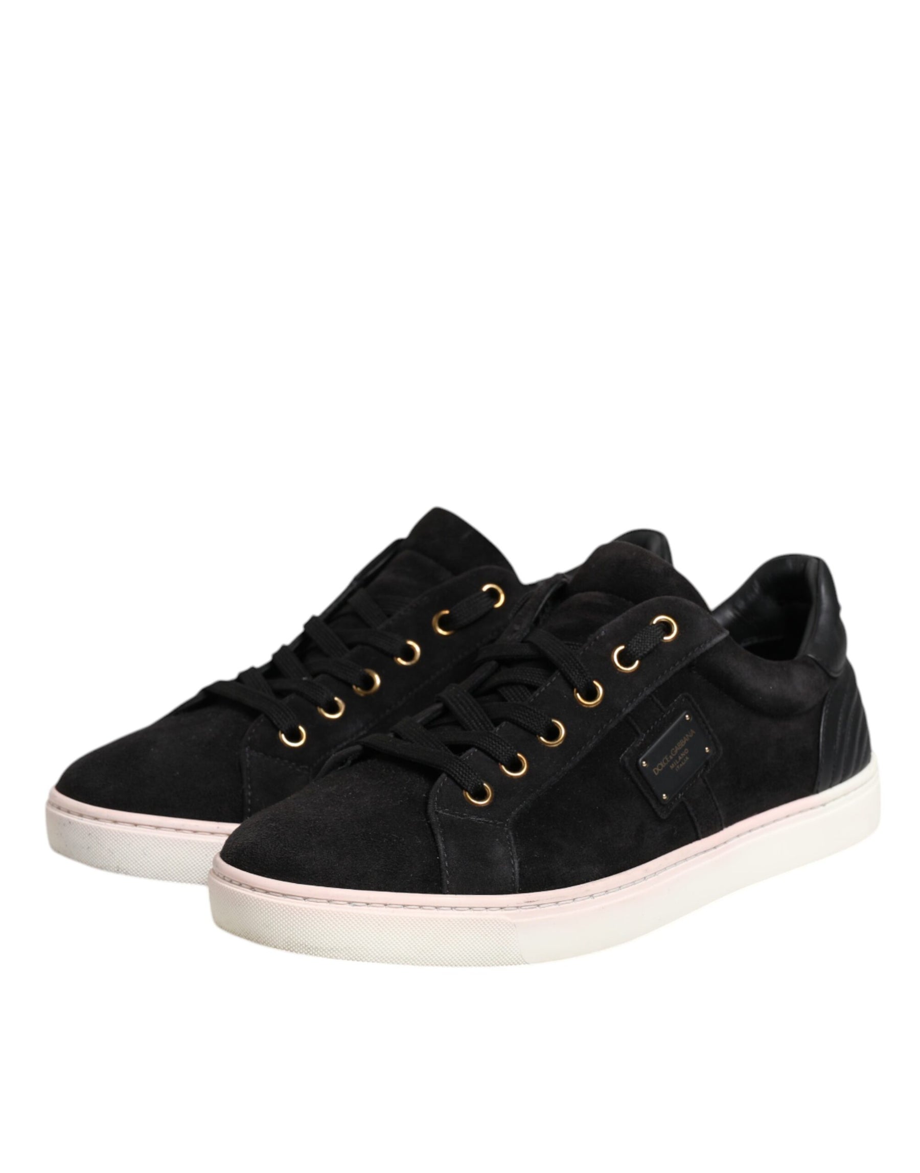 Dolce & Gabbana Black Logo Suede Leather Men Sneakers Shoes | Regal Royce