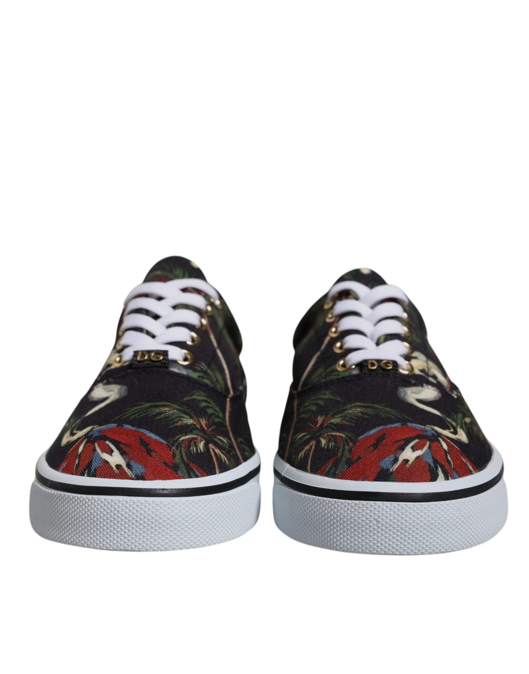 Dolce & Gabbana Black Tropical Print Low Top Sneakers Shoes | Regal Royce