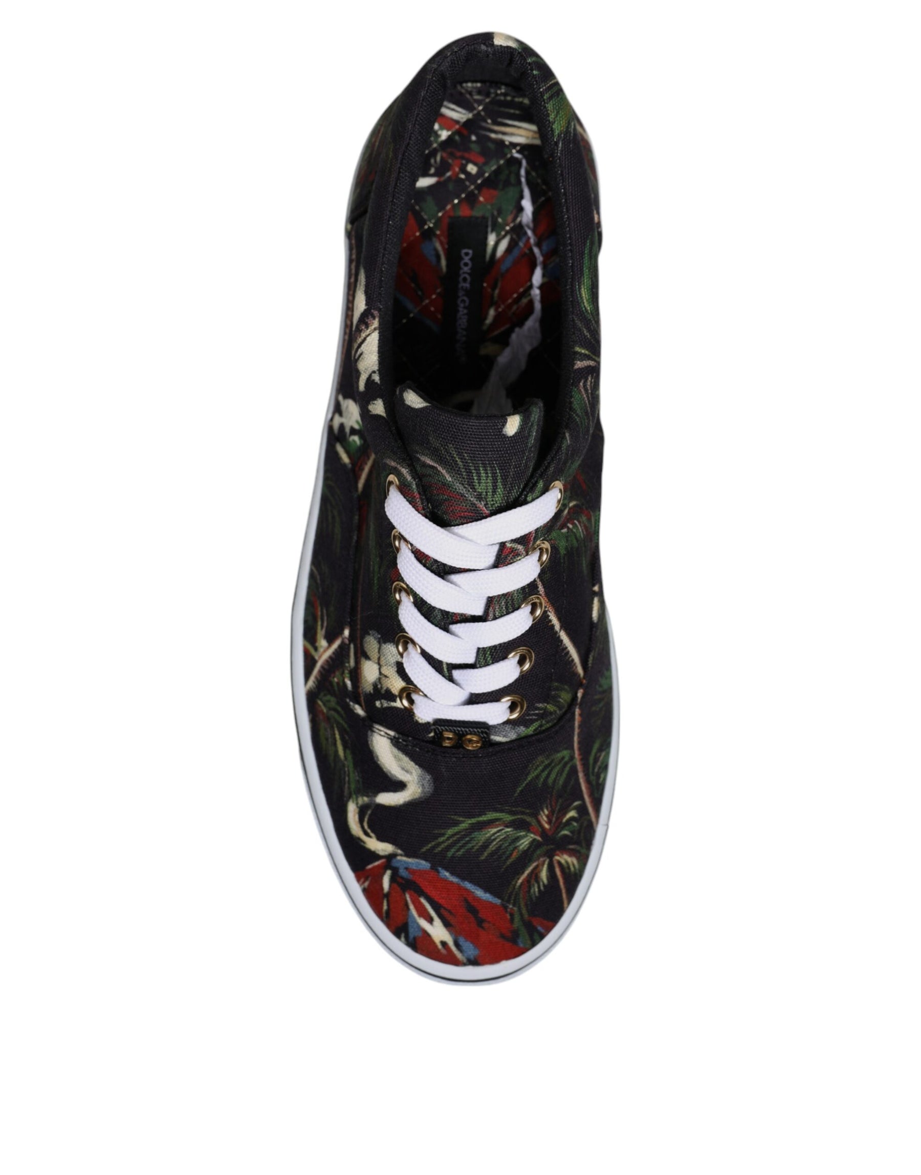 Dolce & Gabbana Black Tropical Print Low Top Sneakers Shoes | Regal Royce