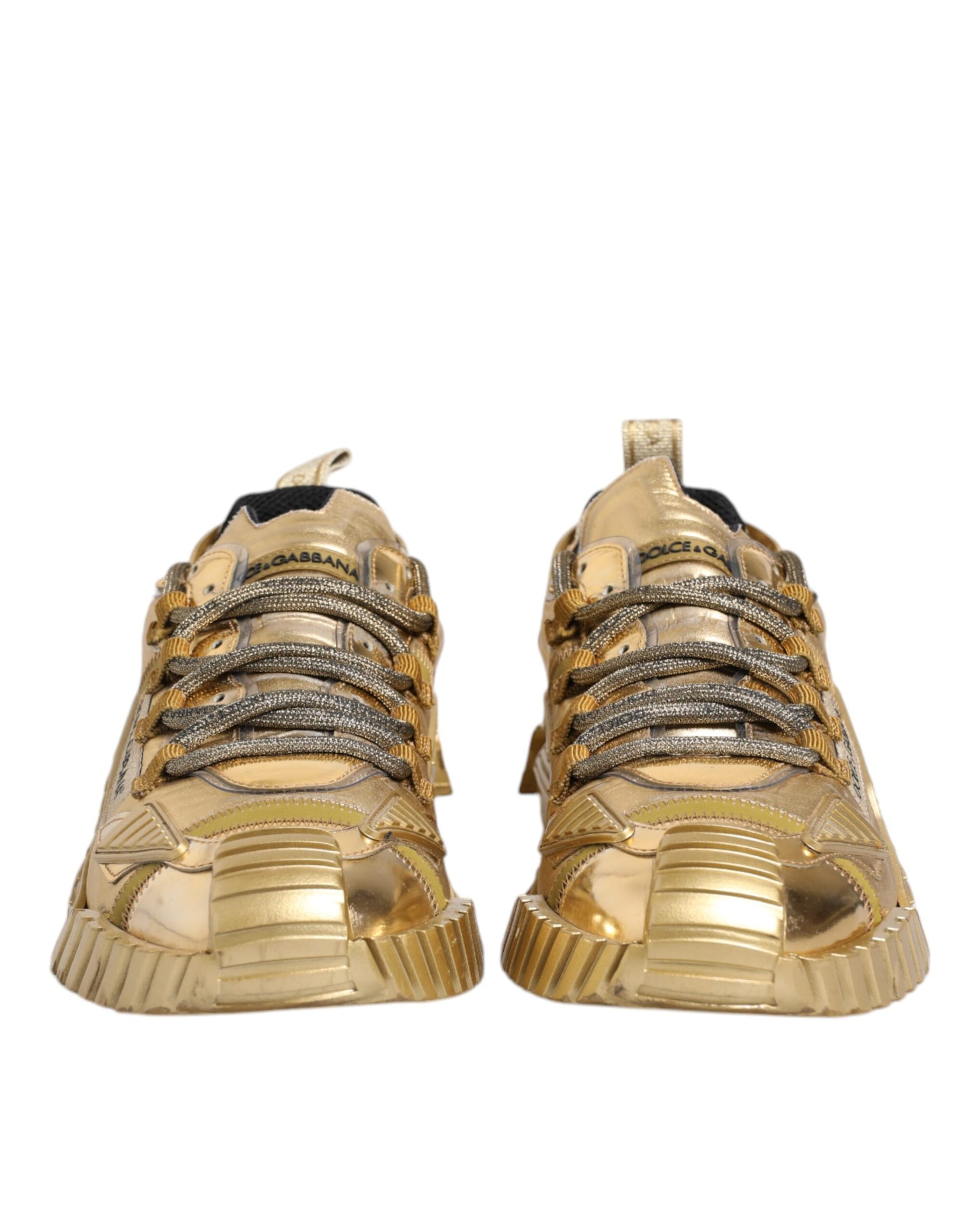 Dolce & Gabbana Gold Stretch Lace Up NS1 Sneakers Shoes | Regal Royce