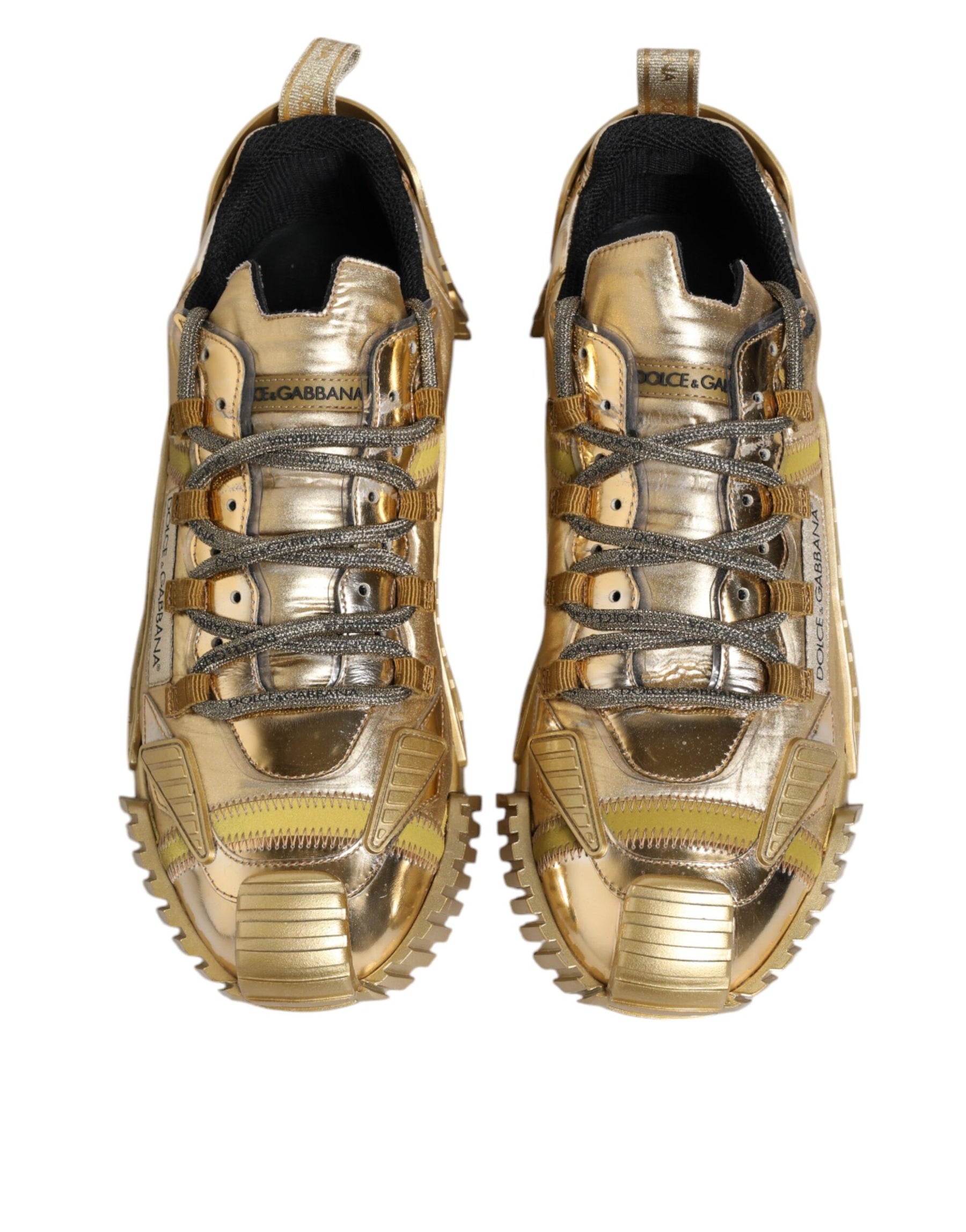 Dolce & Gabbana Gold Stretch Lace Up NS1 Sneakers Shoes | Regal Royce